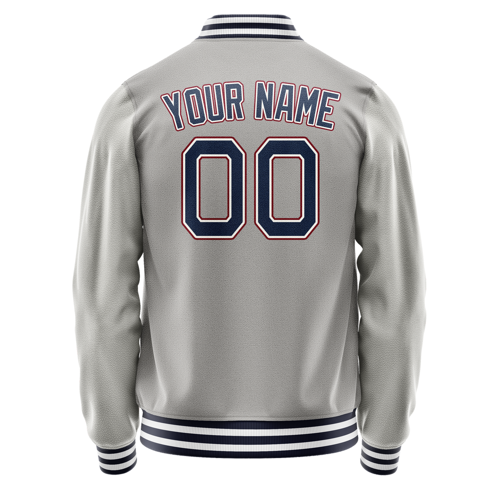 Personalized Gray & Blue Solid Color Varsity Letterman Jacket