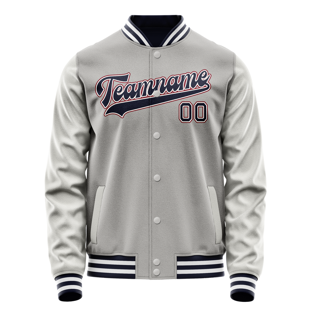 Personalized Gray & Blue Solid Color Varsity Letterman Jacket
