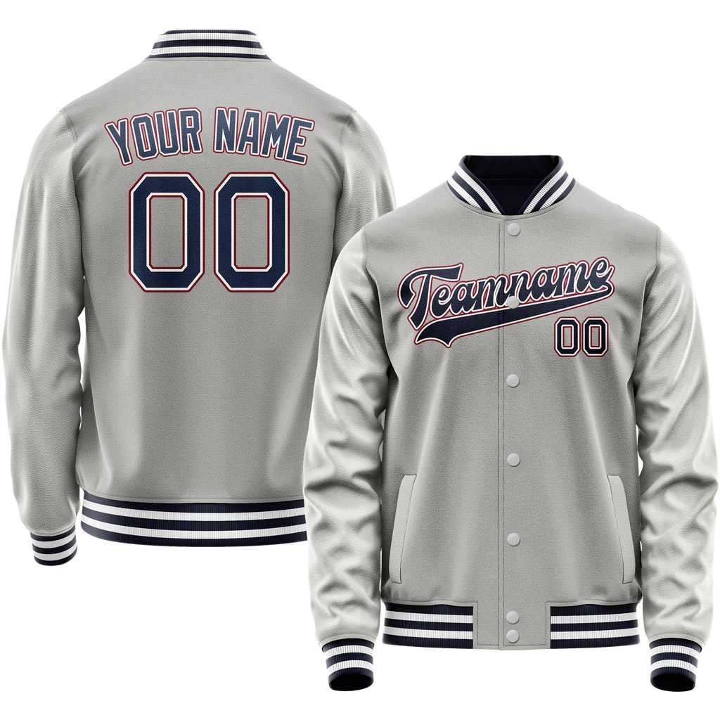 Personalized Gray & Blue Solid Color Varsity Letterman Jacket