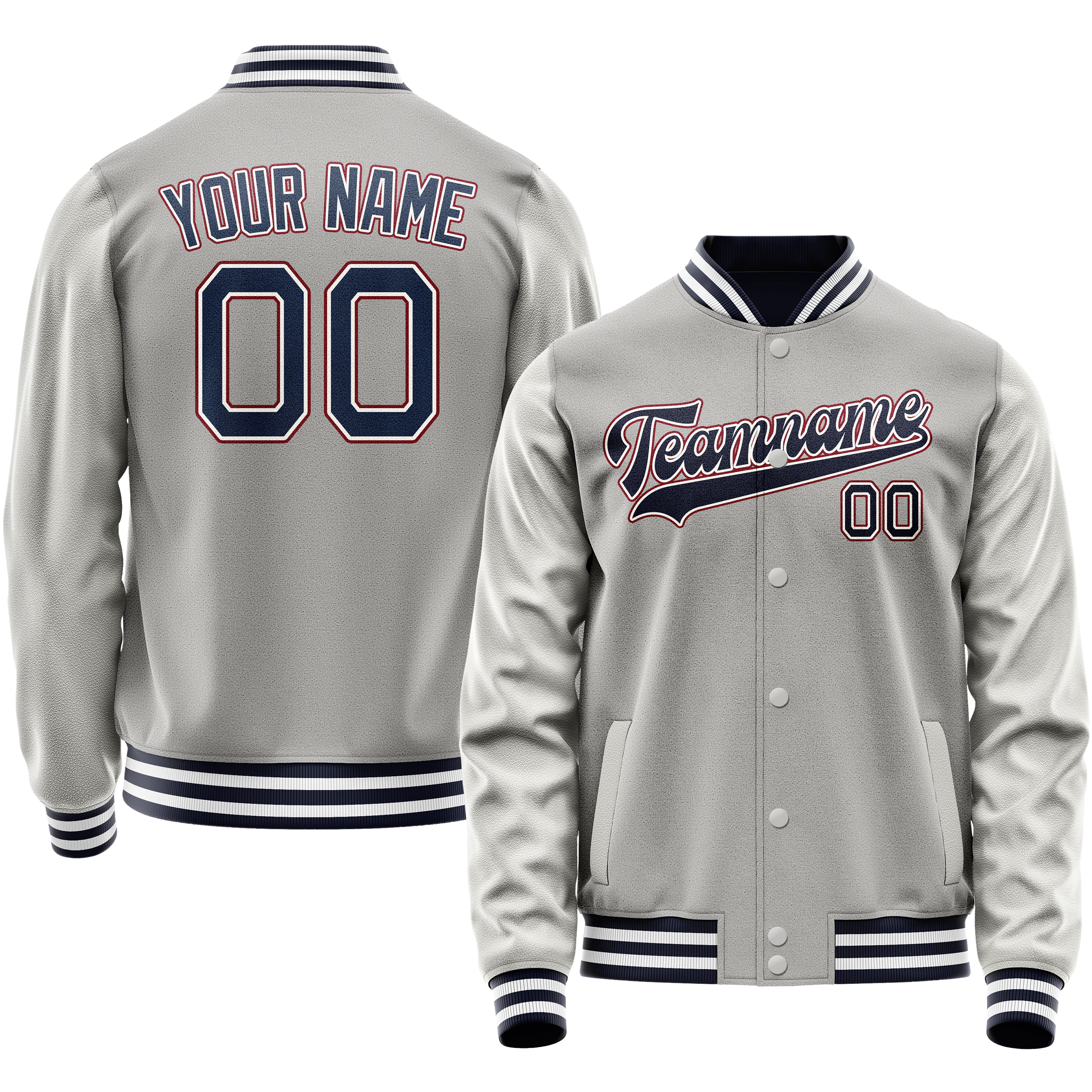 Personalized Gray & Blue Solid Color Varsity Letterman Jacket