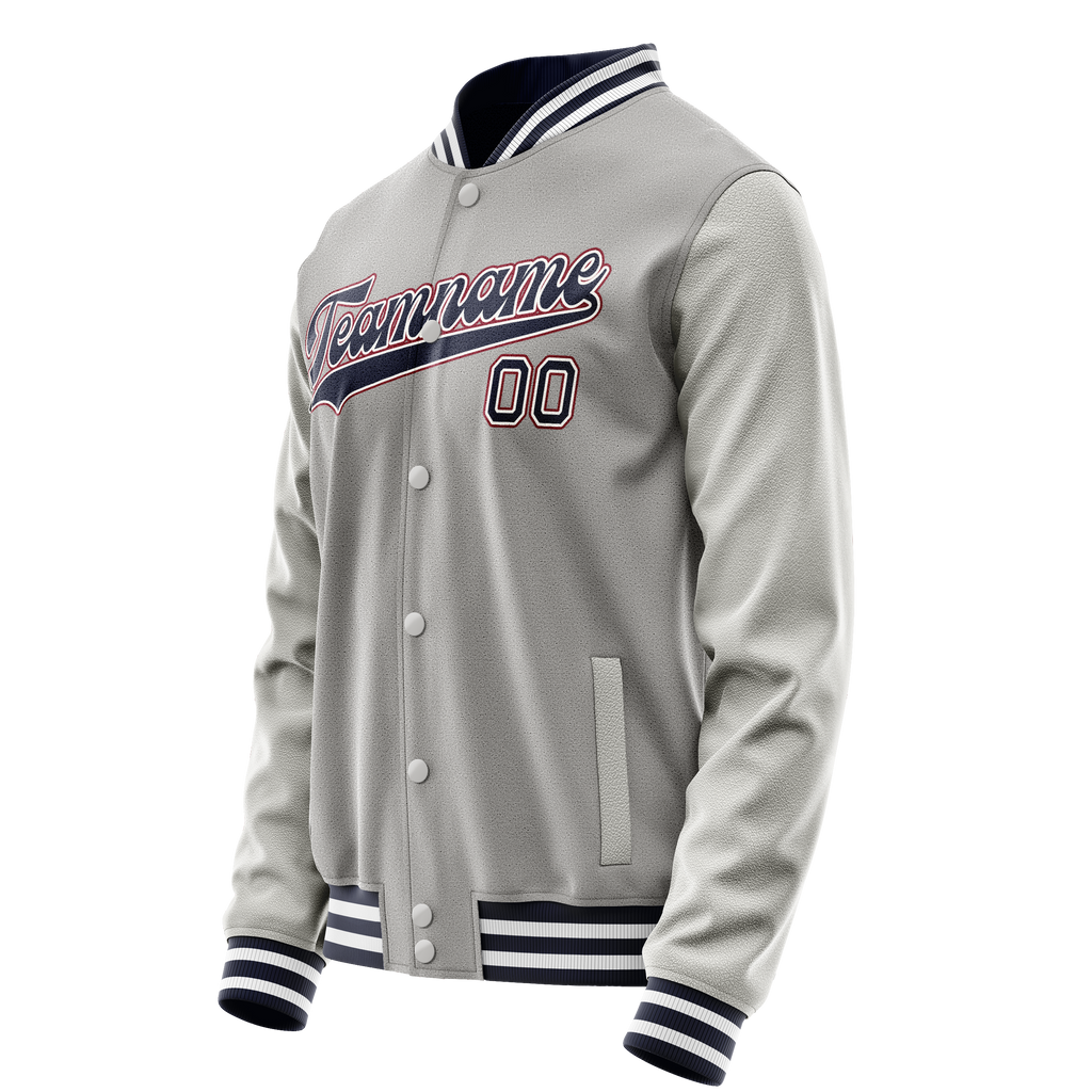 Personalized Gray & Blue Solid Color Varsity Letterman Jacket