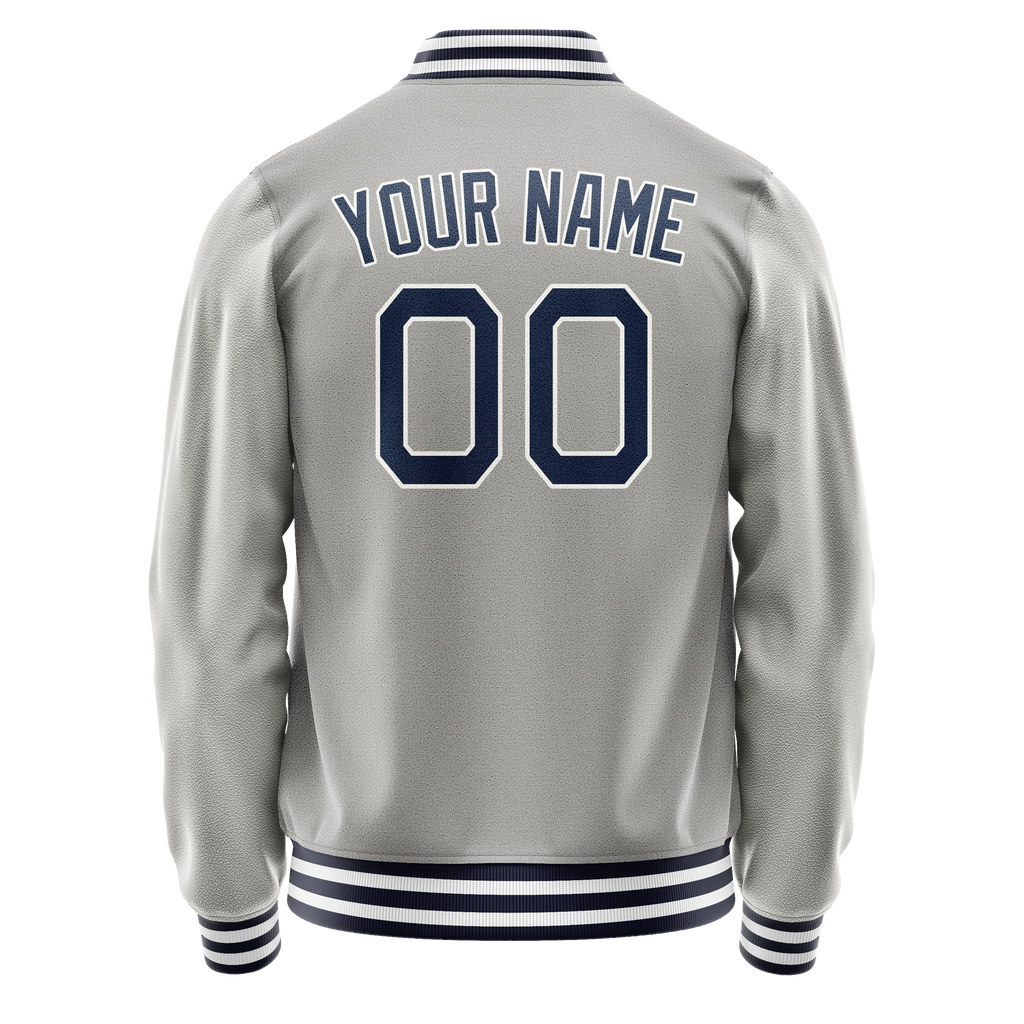 Personalized Gray & Navy Solid Color Varsity Letterman Jacket