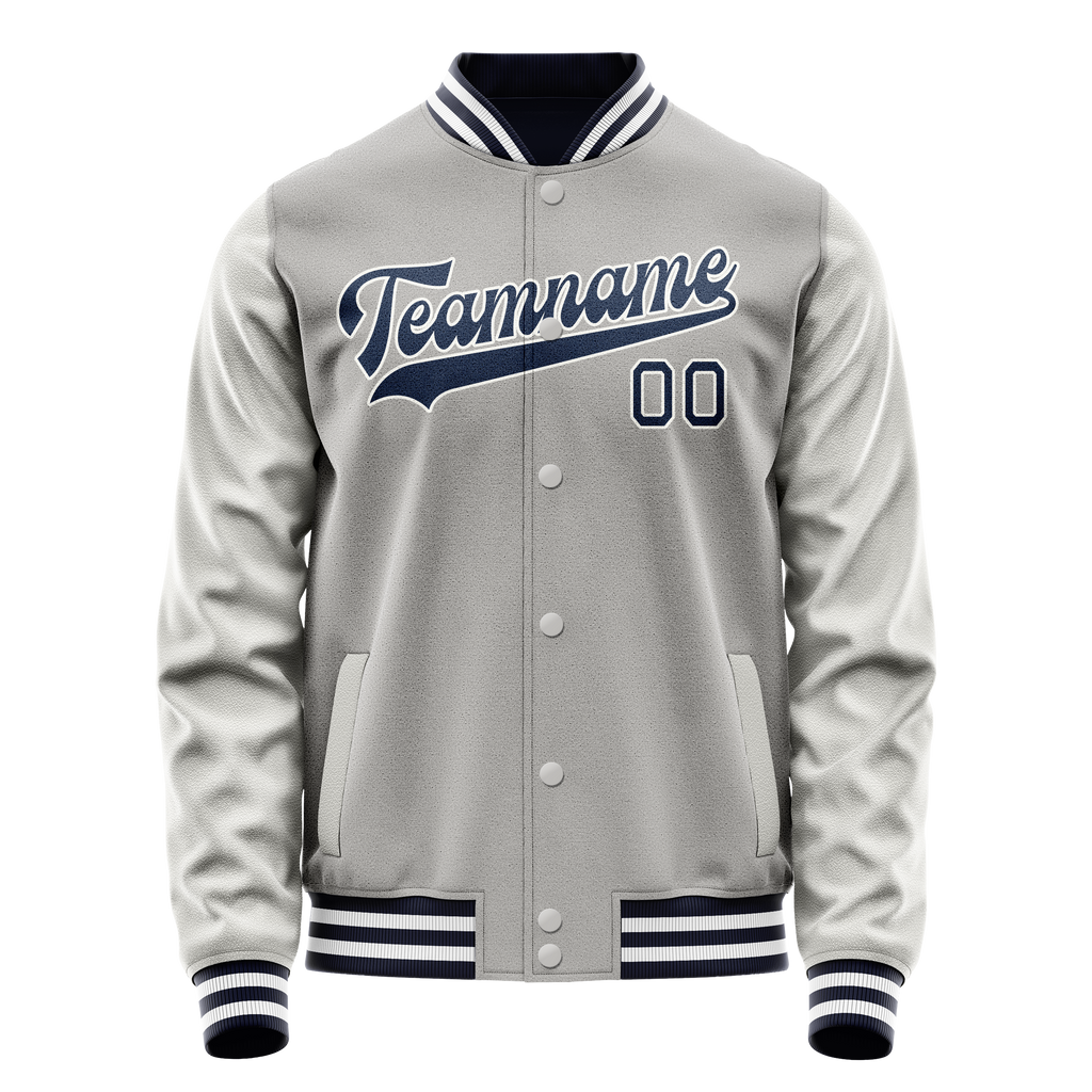 Personalized Gray & Navy Solid Color Varsity Letterman Jacket