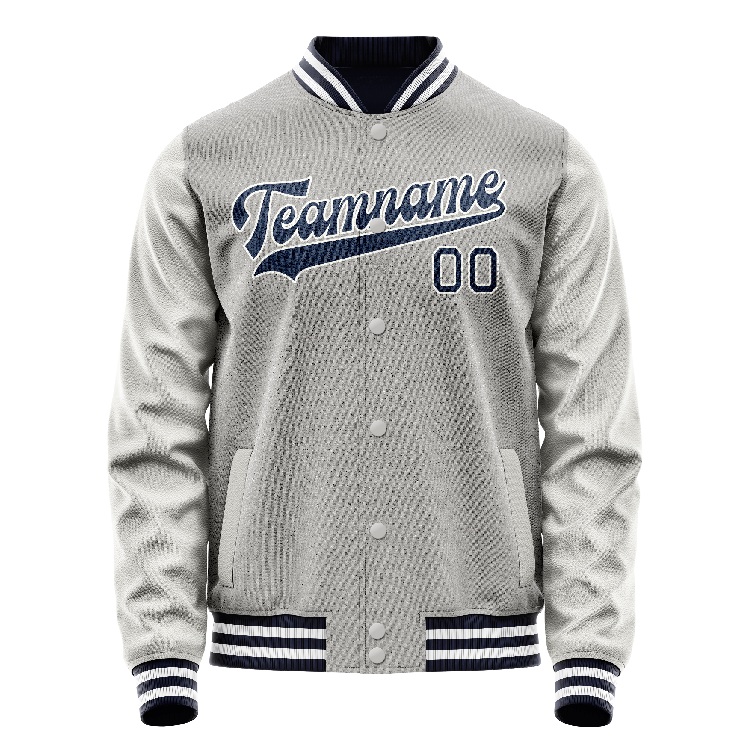 Personalized Gray & Navy Solid Color Varsity Letterman Jacket