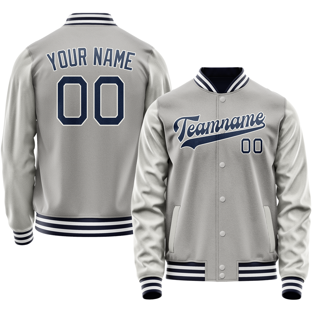 Personalized Gray & Navy Solid Color Varsity Letterman Jacket