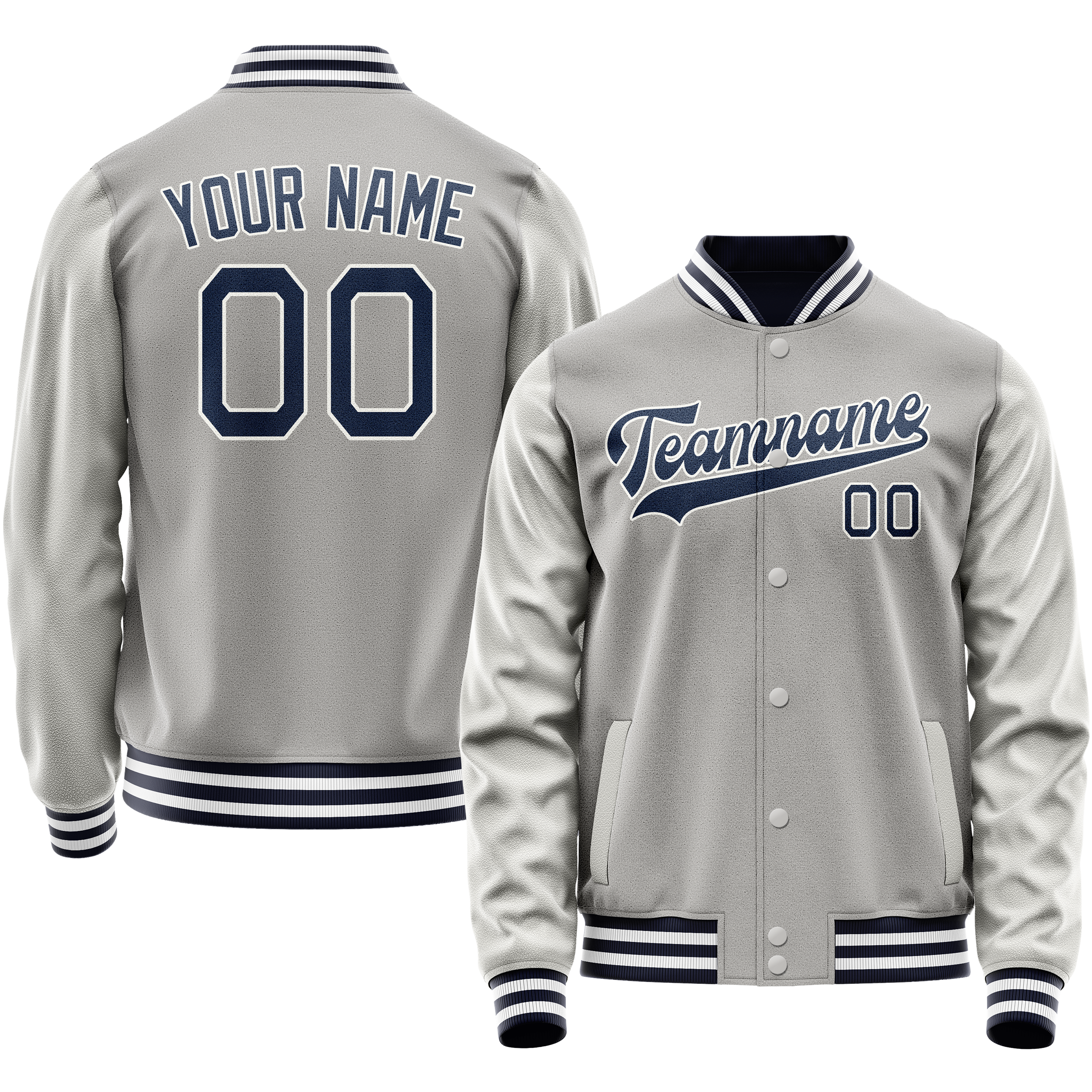 Personalized Gray & Navy Solid Color Varsity Letterman Jacket
