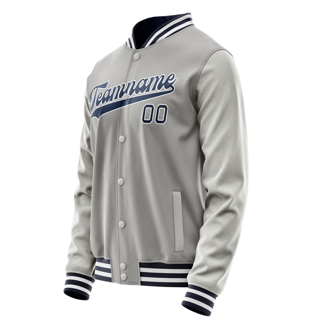 Personalized Gray & Navy Solid Color Varsity Letterman Jacket