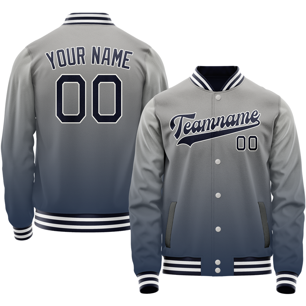 Personalized Gray & Navy Gradient Varsity Letterman Jacket