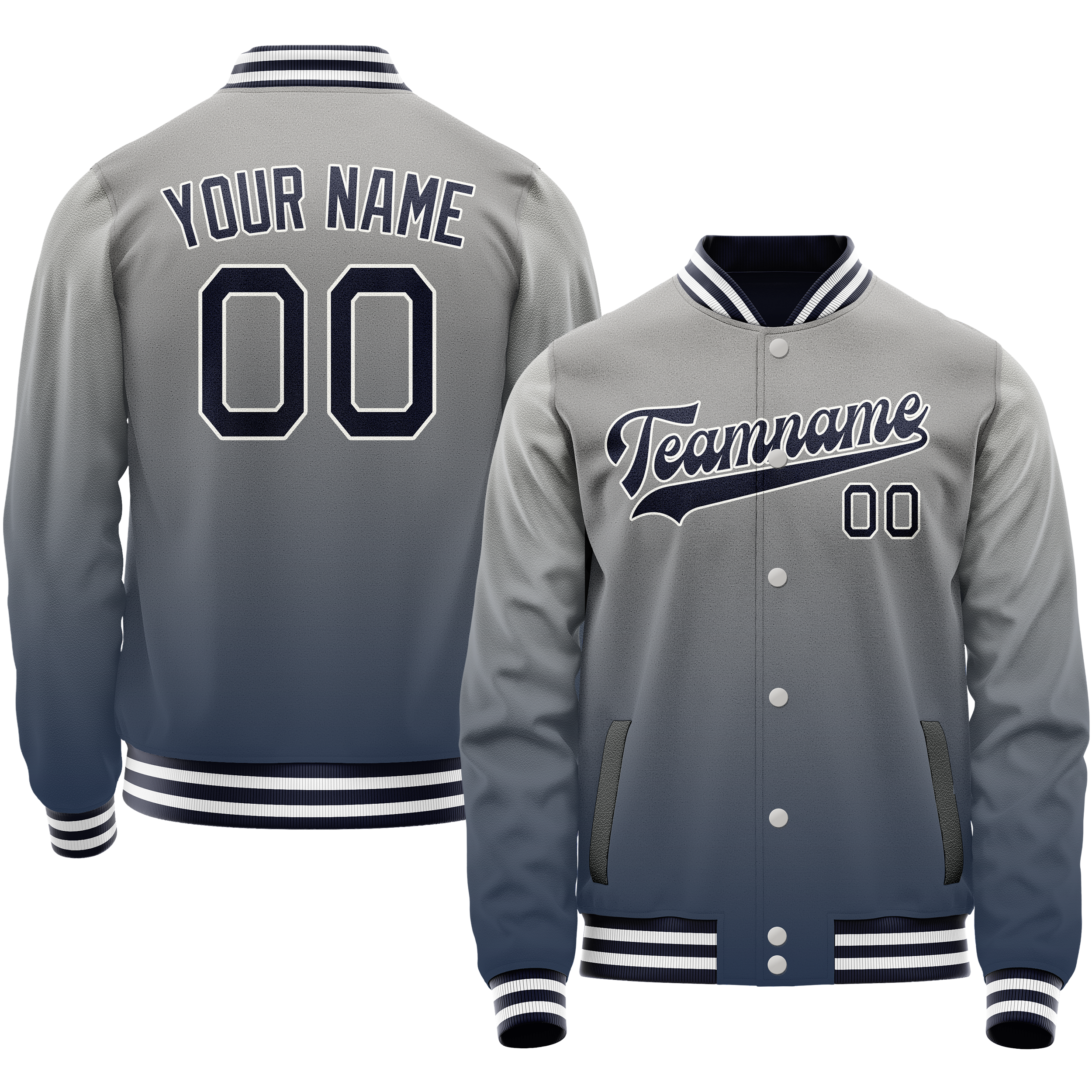Personalized Gray & Navy Gradient Varsity Letterman Jacket