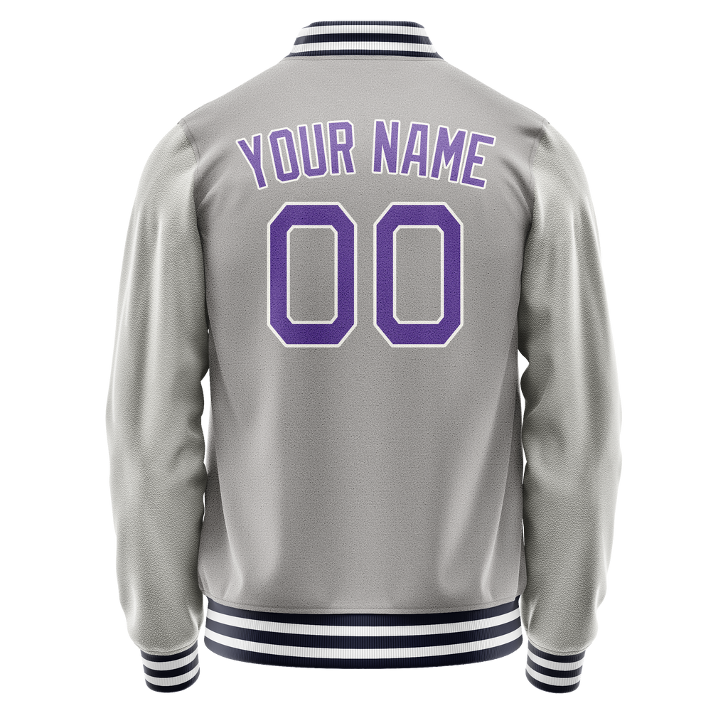 Personalized Gray & Purple Solid Color Varsity Letterman Jacket