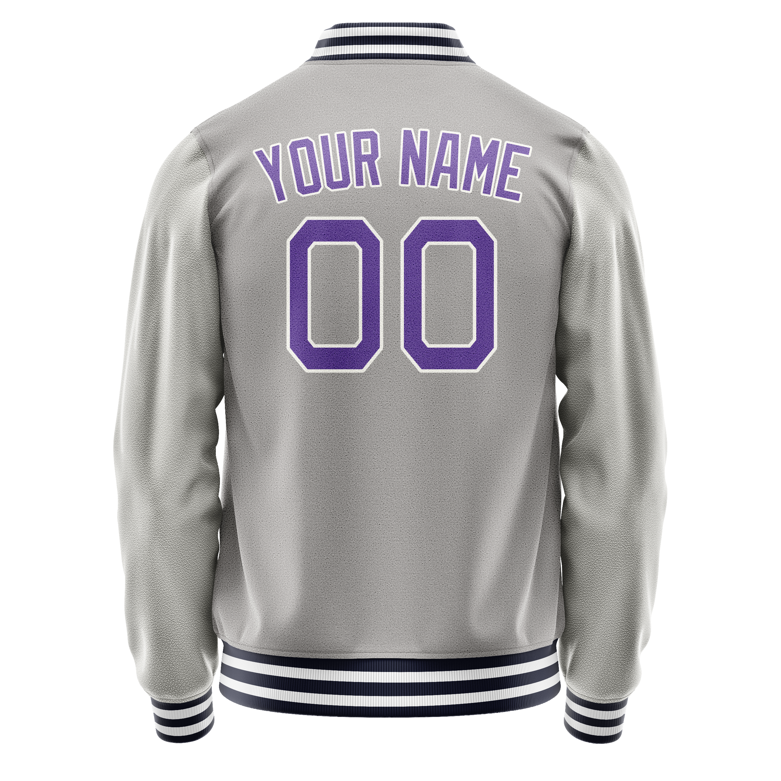 Personalized Gray & Purple Solid Color Varsity Letterman Jacket