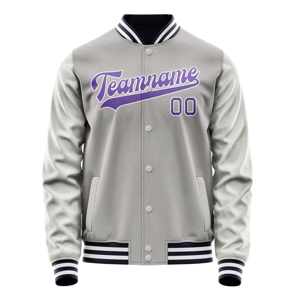 Personalized Gray & Purple Solid Color Varsity Letterman Jacket