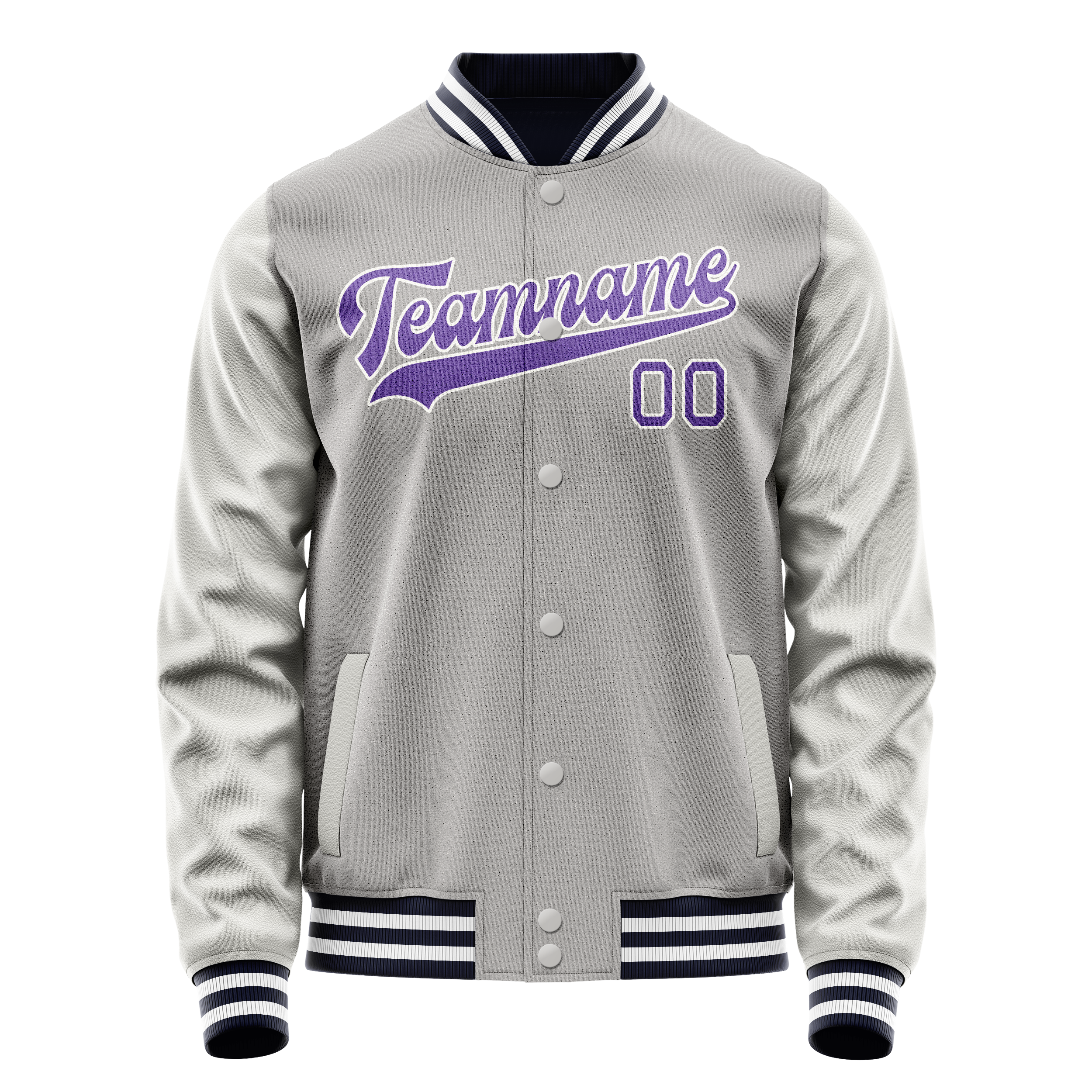 Personalized Gray & Purple Solid Color Varsity Letterman Jacket