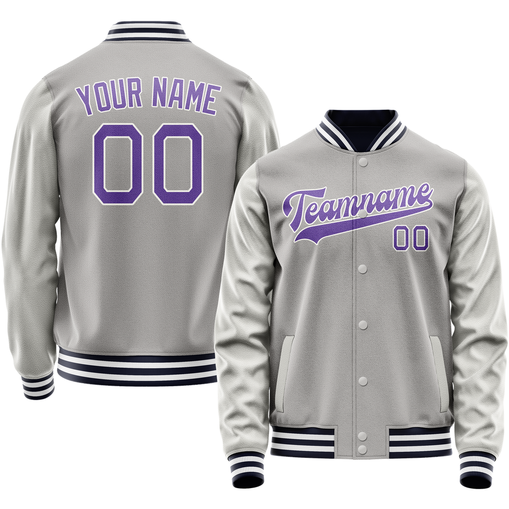 Personalized Gray & Purple Solid Color Varsity Letterman Jacket