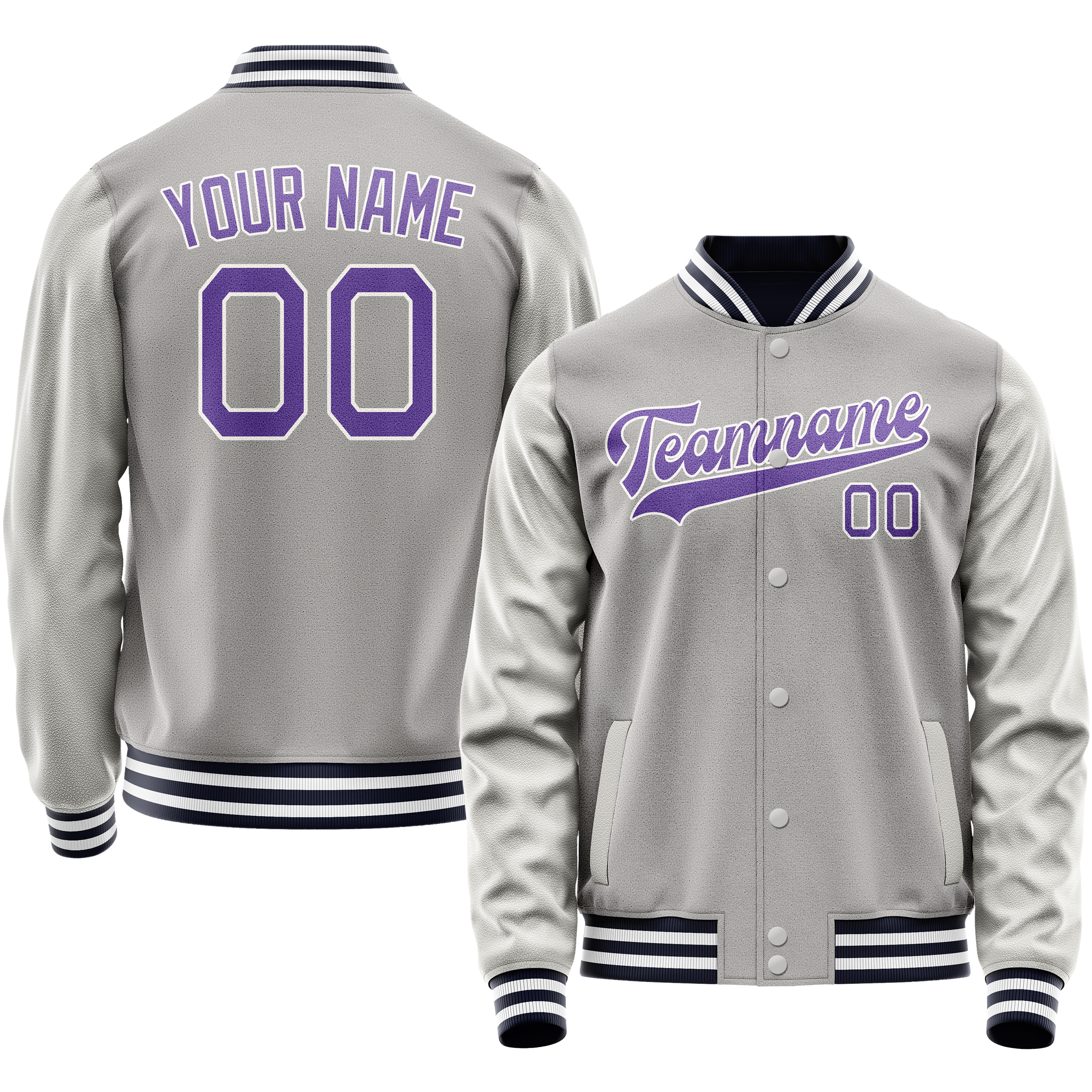 Personalized Gray & Purple Solid Color Varsity Letterman Jacket