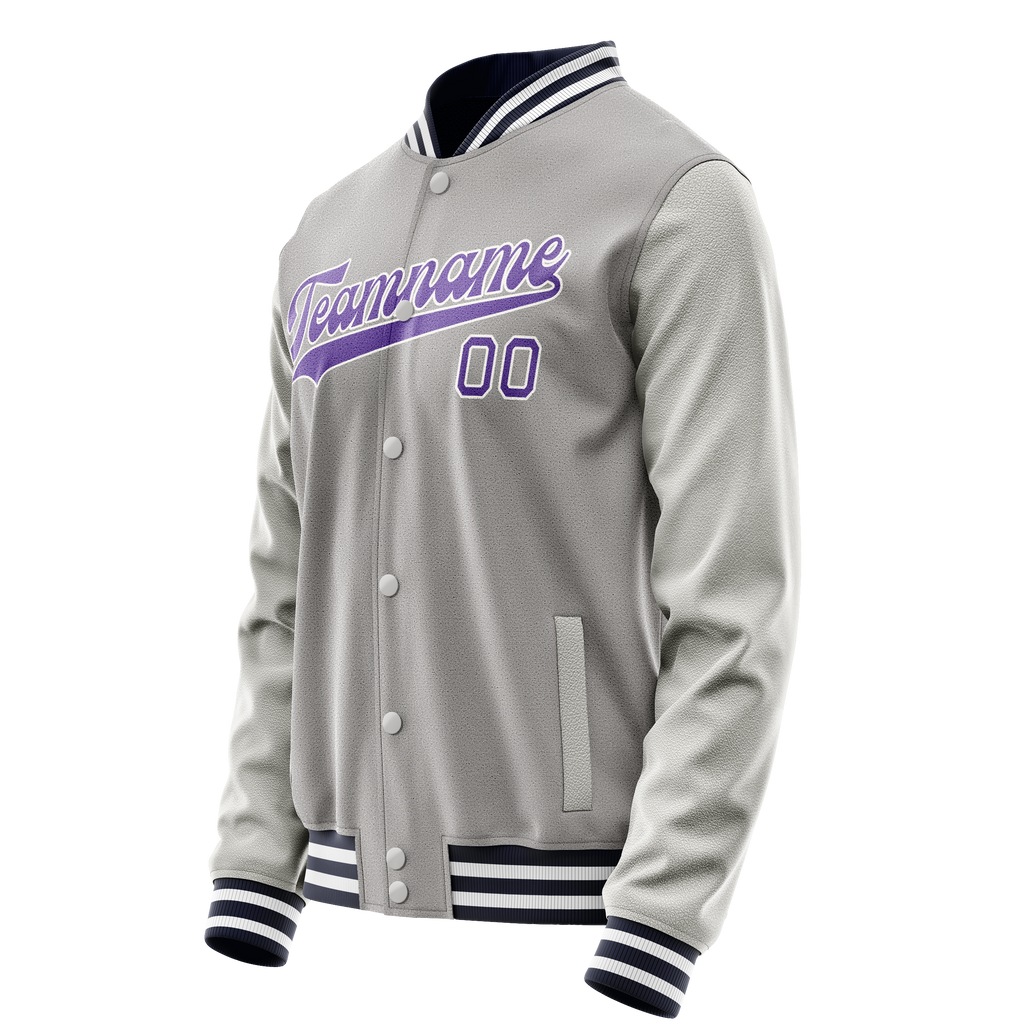 Personalized Gray & Purple Solid Color Varsity Letterman Jacket