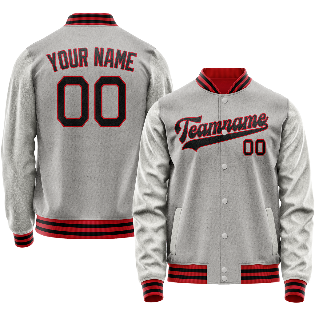 Personalized Gray & Black Solid Color Varsity Letterman Jacket