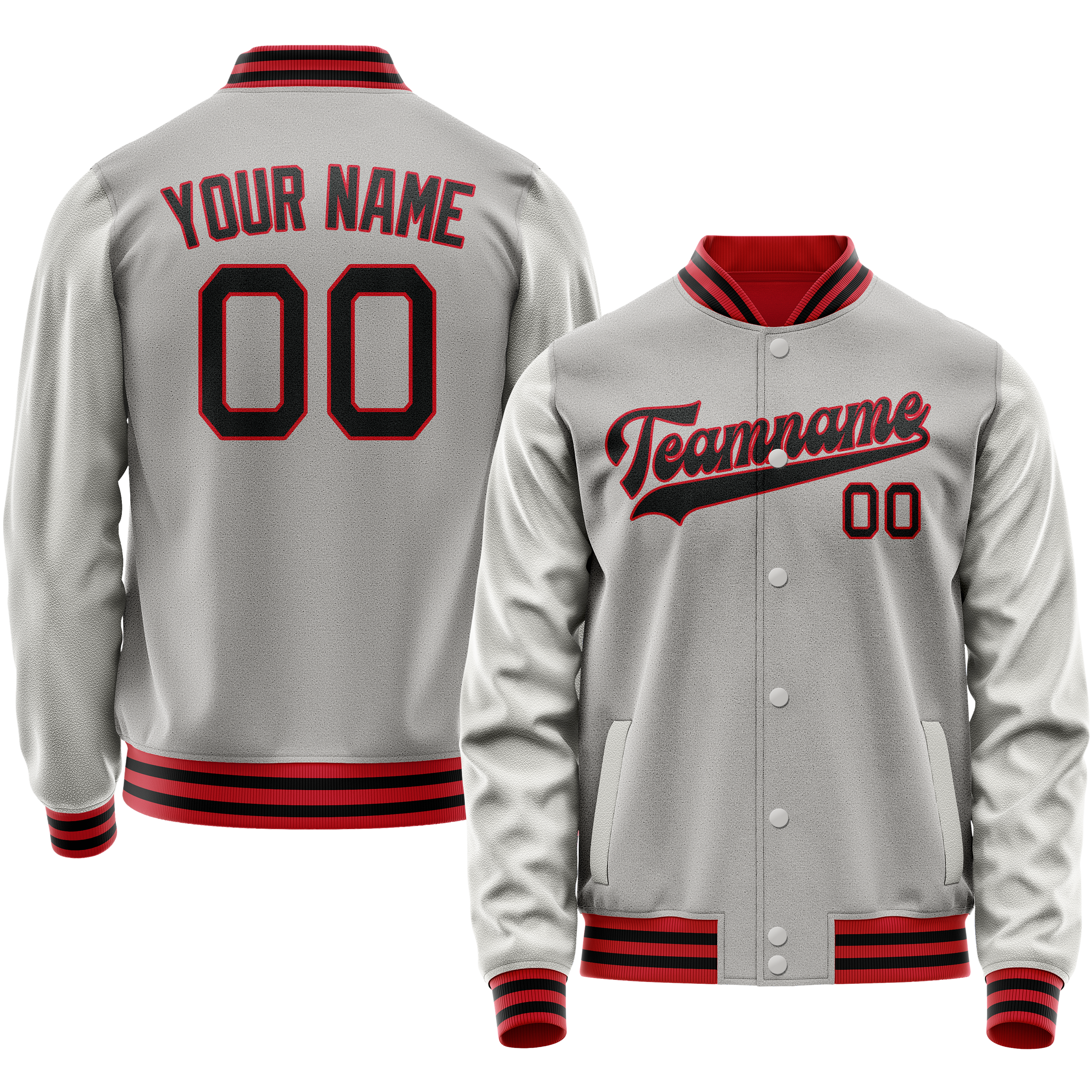 Personalized Gray & Black Solid Color Varsity Letterman Jacket