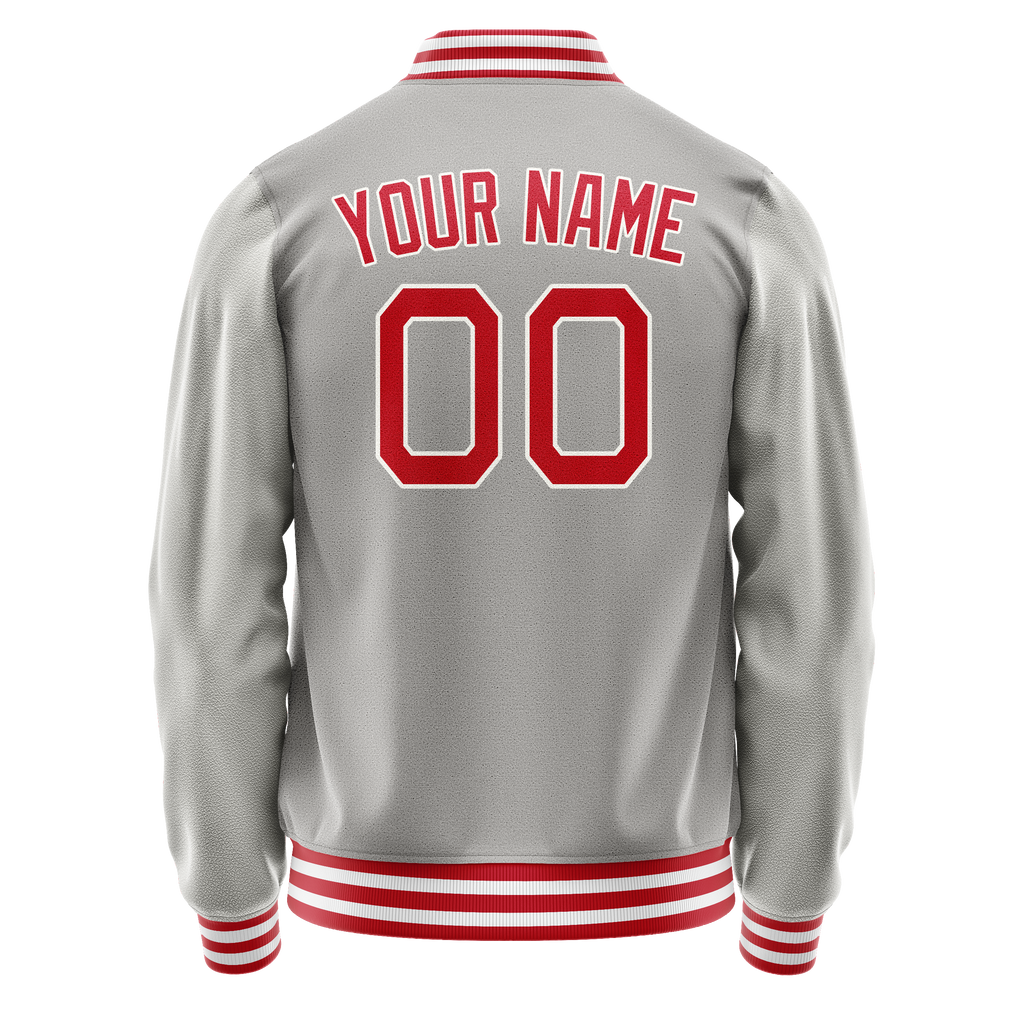 Personalized Gray & Red Solid Color Varsity Letterman Jacket