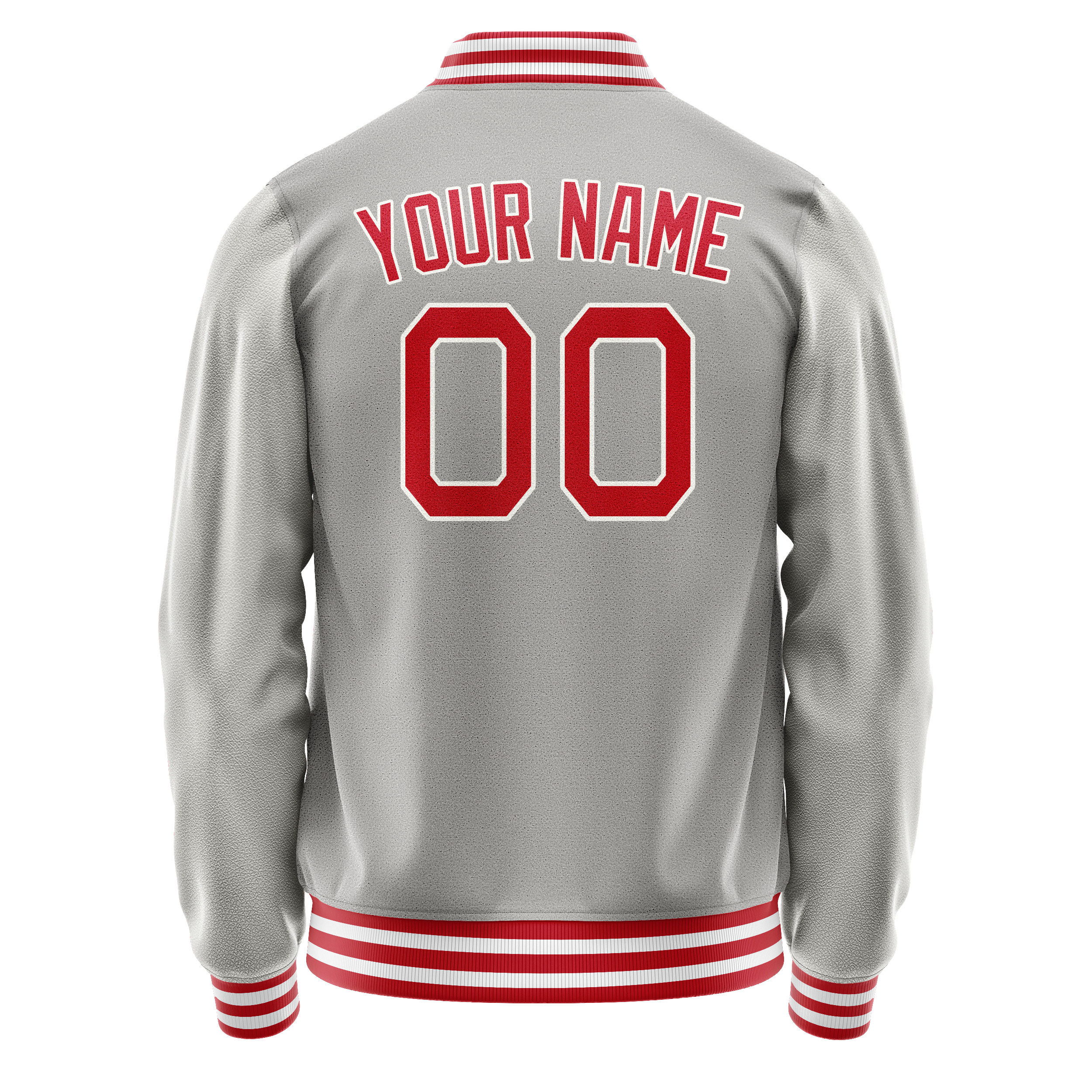 Personalized Gray & Red Solid Color Varsity Letterman Jacket