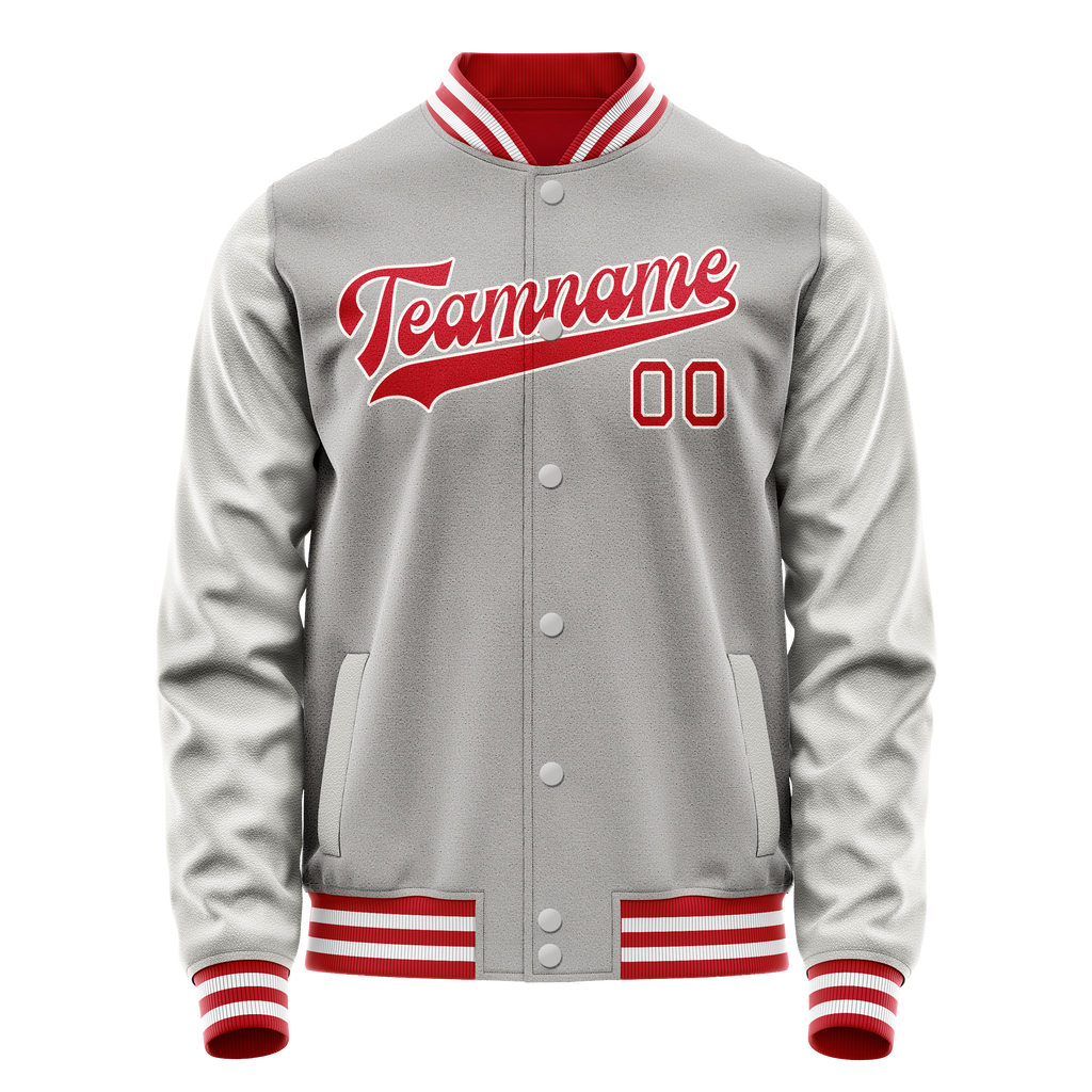 Personalized Gray & Red Solid Color Varsity Letterman Jacket