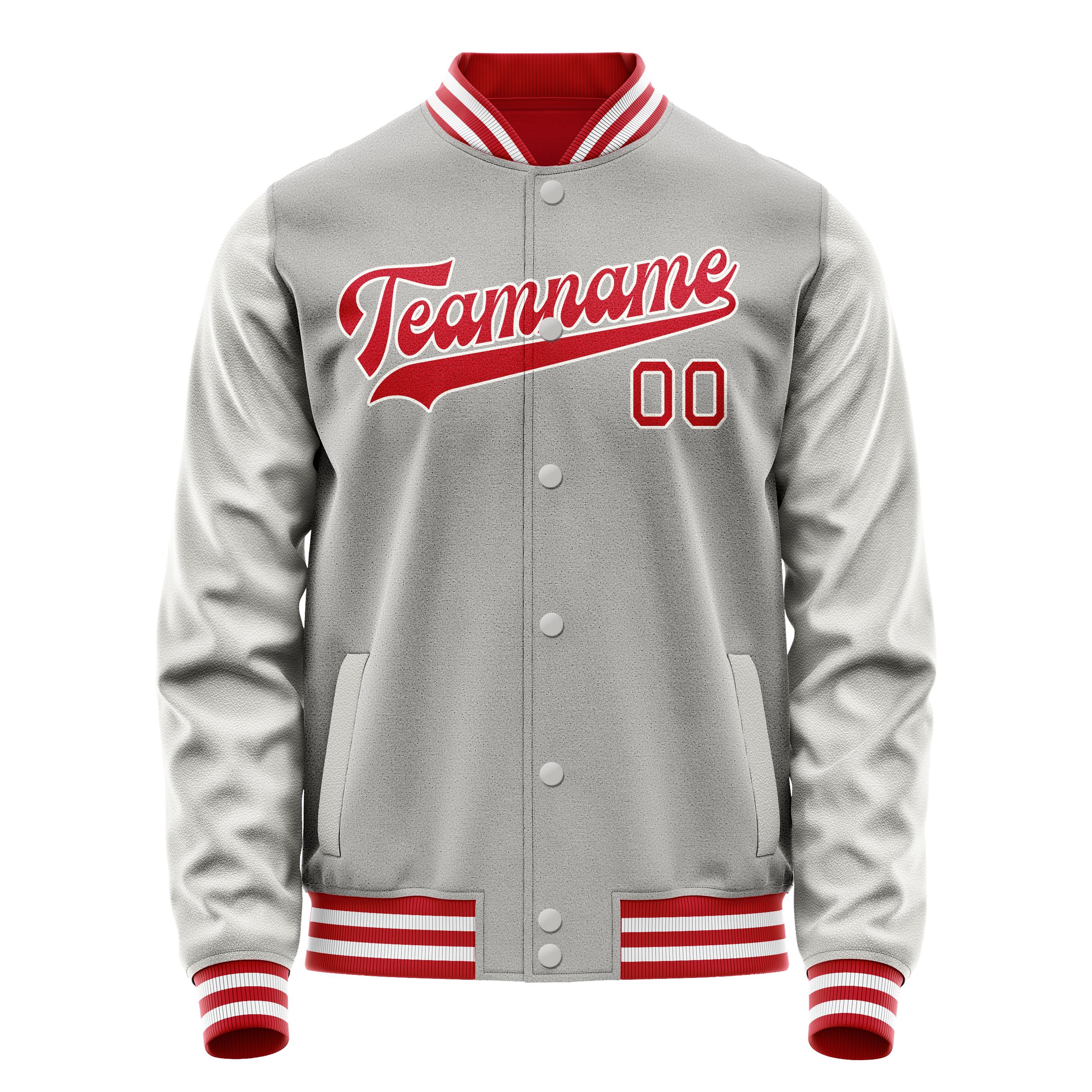 Personalized Gray & Red Solid Color Varsity Letterman Jacket