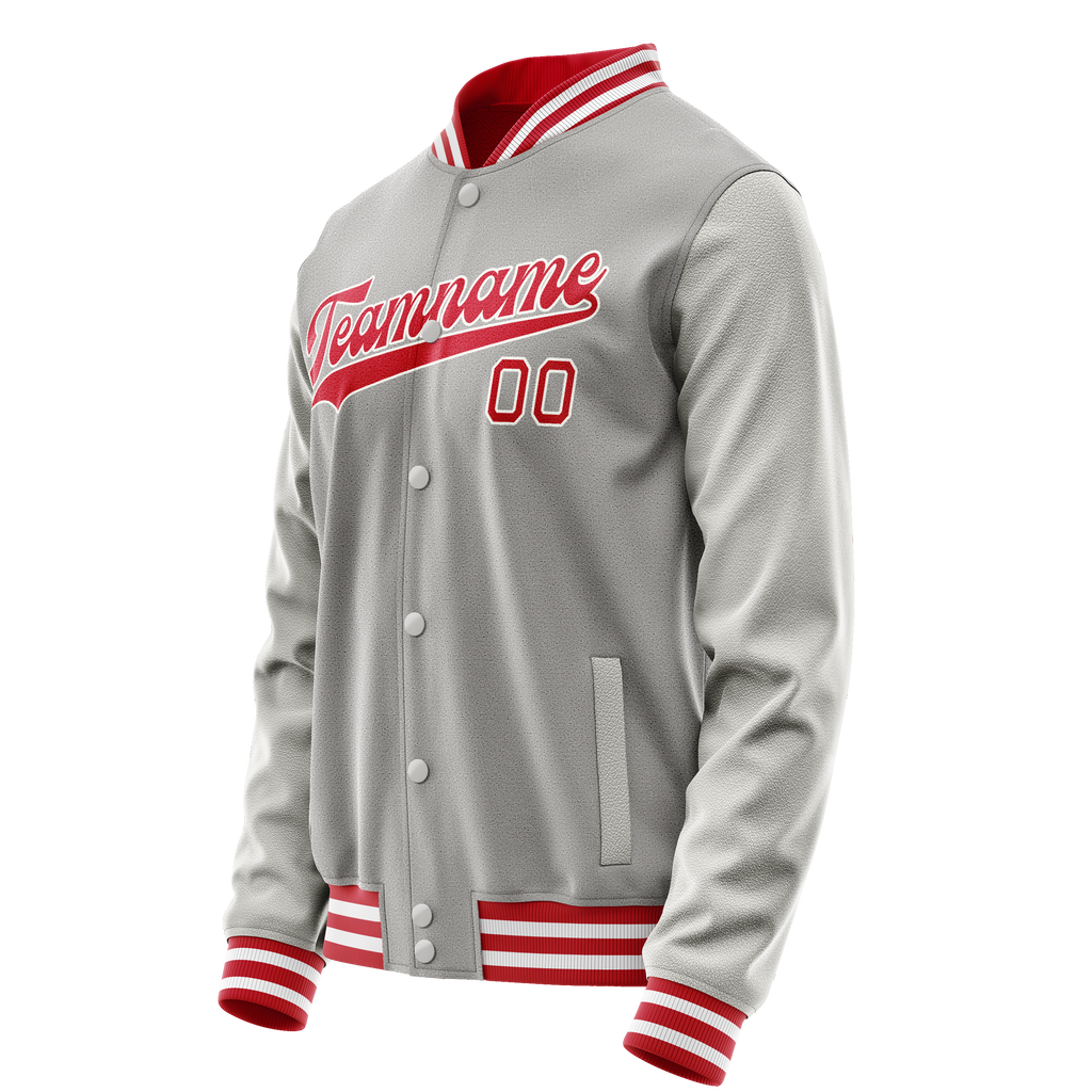 Personalized Gray & Red Solid Color Varsity Letterman Jacket