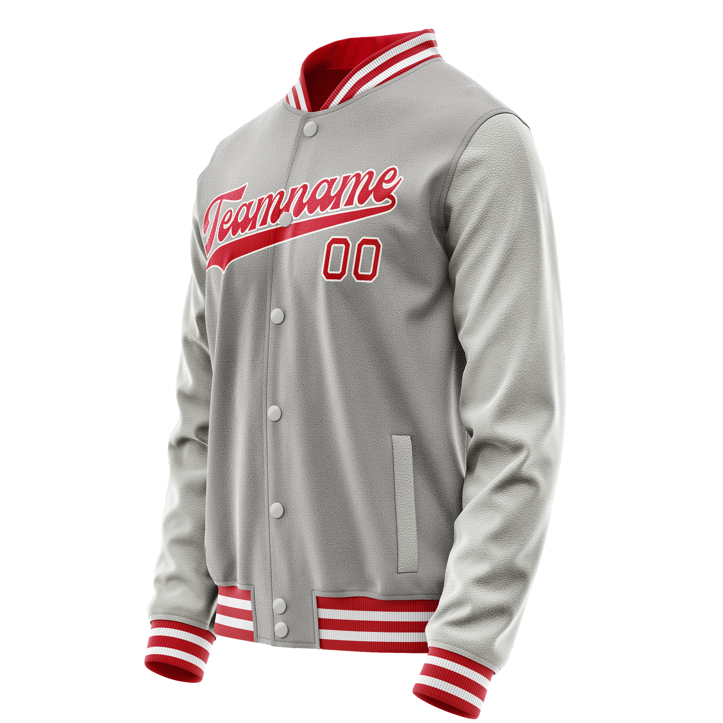 Personalized Gray & Red Solid Color Varsity Letterman Jacket