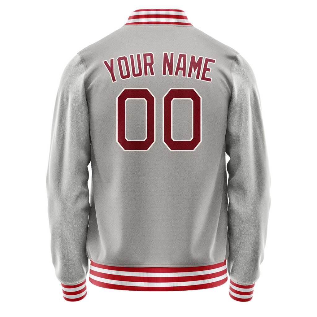 Personalized Gray & Red Solid Color Varsity Letterman Jacket
