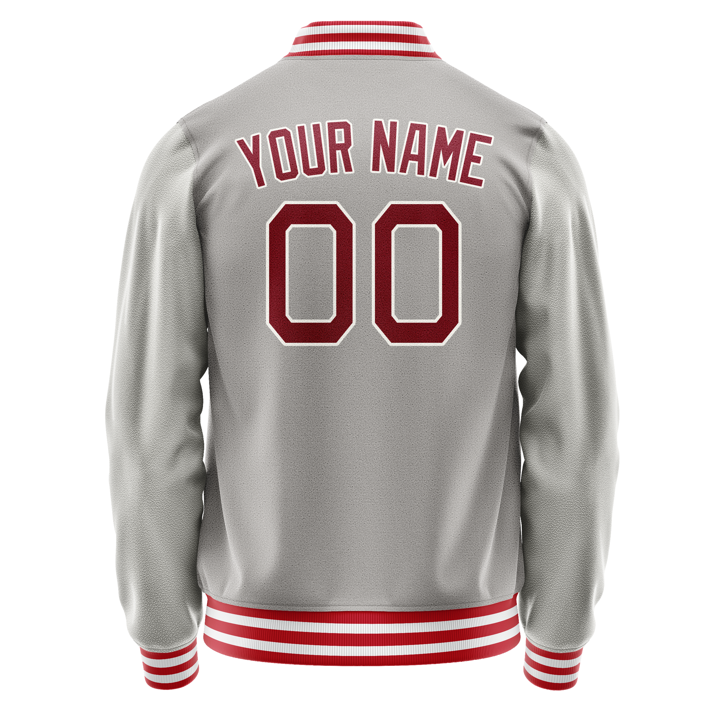 Personalized Gray & Red Solid Color Varsity Letterman Jacket