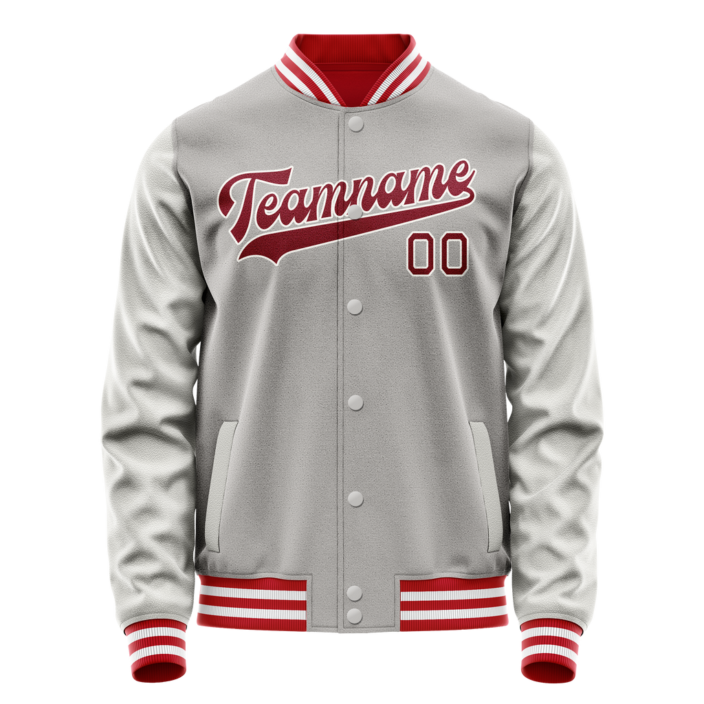 Personalized Gray & Red Solid Color Varsity Letterman Jacket