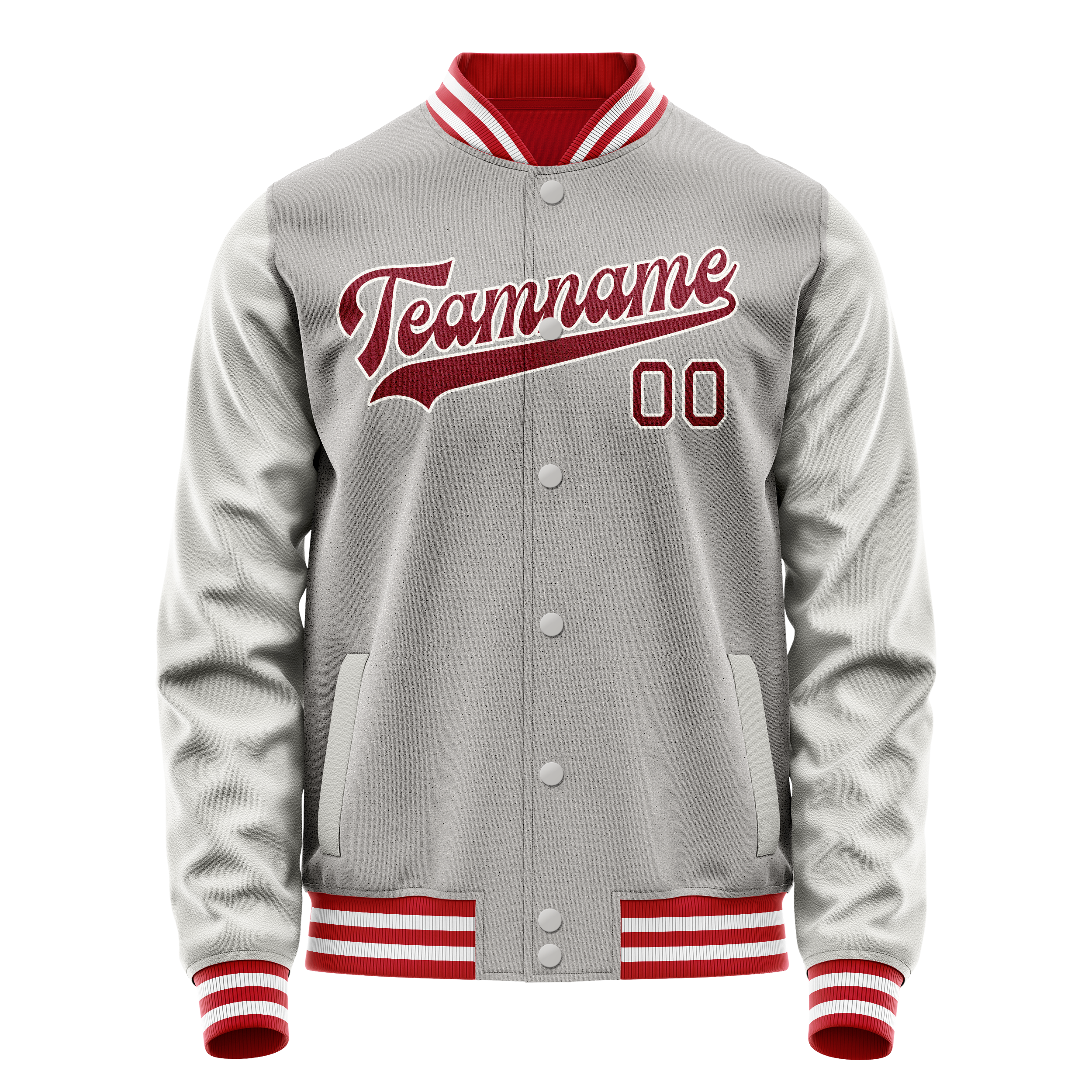 Personalized Gray & Red Solid Color Varsity Letterman Jacket