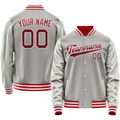 Personalized Gray & Red Solid Color Varsity Letterman Jacket
