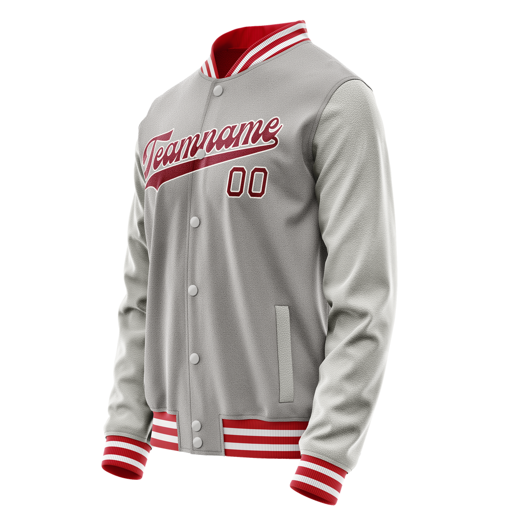 Personalized Gray & Red Solid Color Varsity Letterman Jacket