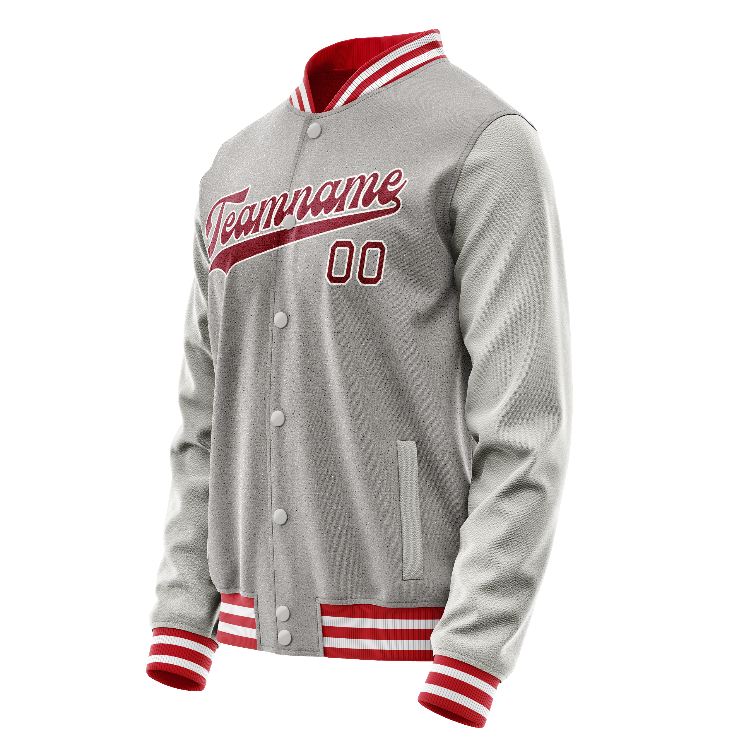 Personalized Gray & Red Solid Color Varsity Letterman Jacket