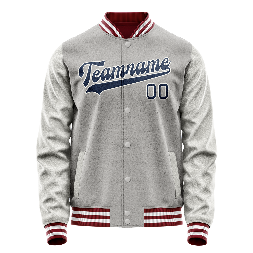 Personalized Gray & Blue Solid Color Varsity Letterman Jacket