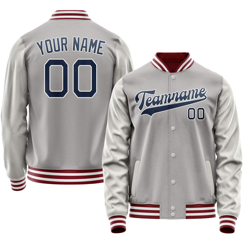 Personalized Gray & Blue Solid Color Varsity Letterman Jacket