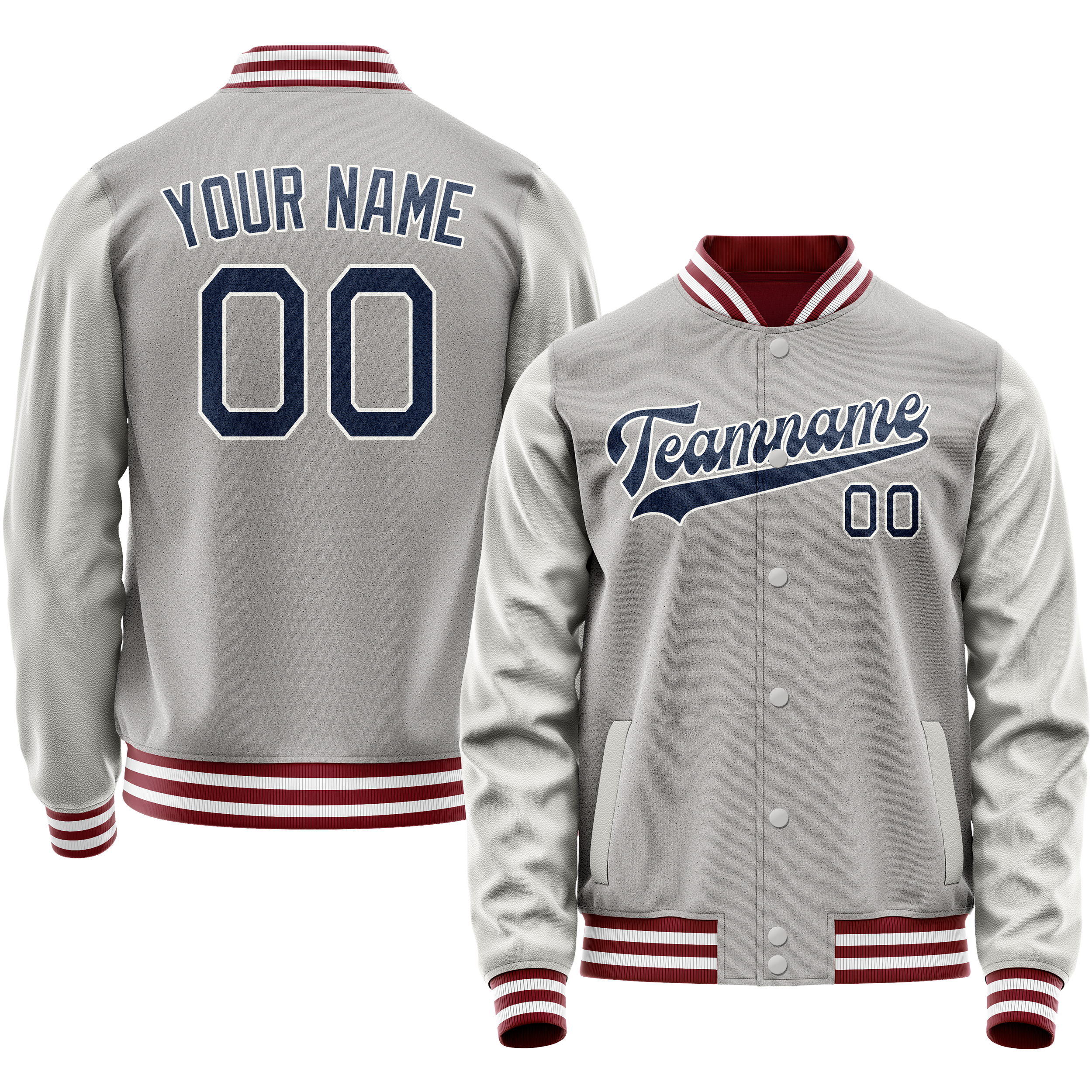 Personalized Gray & Blue Solid Color Varsity Letterman Jacket