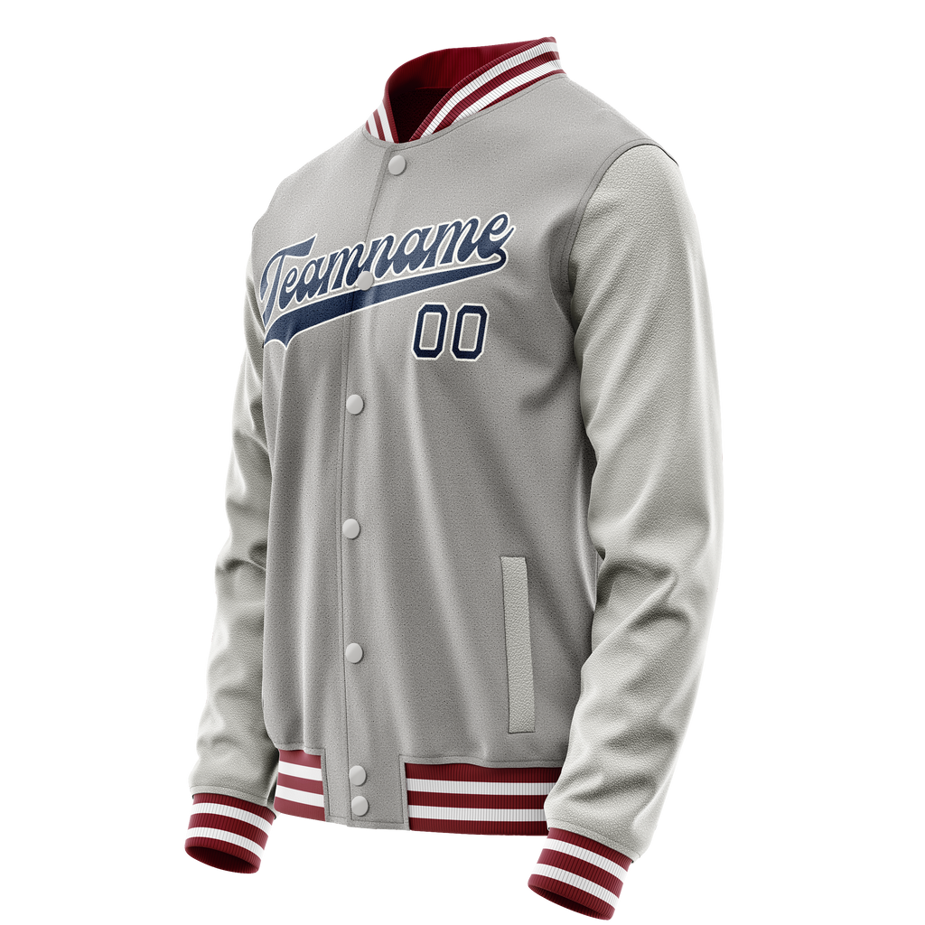 Personalized Gray & Blue Solid Color Varsity Letterman Jacket