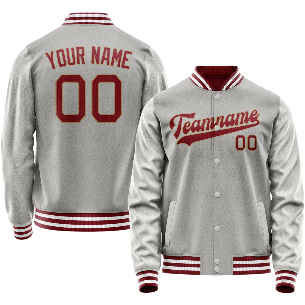 Personalized Gray & Texas-Orange Solid Color Varsity Letterman Jacket