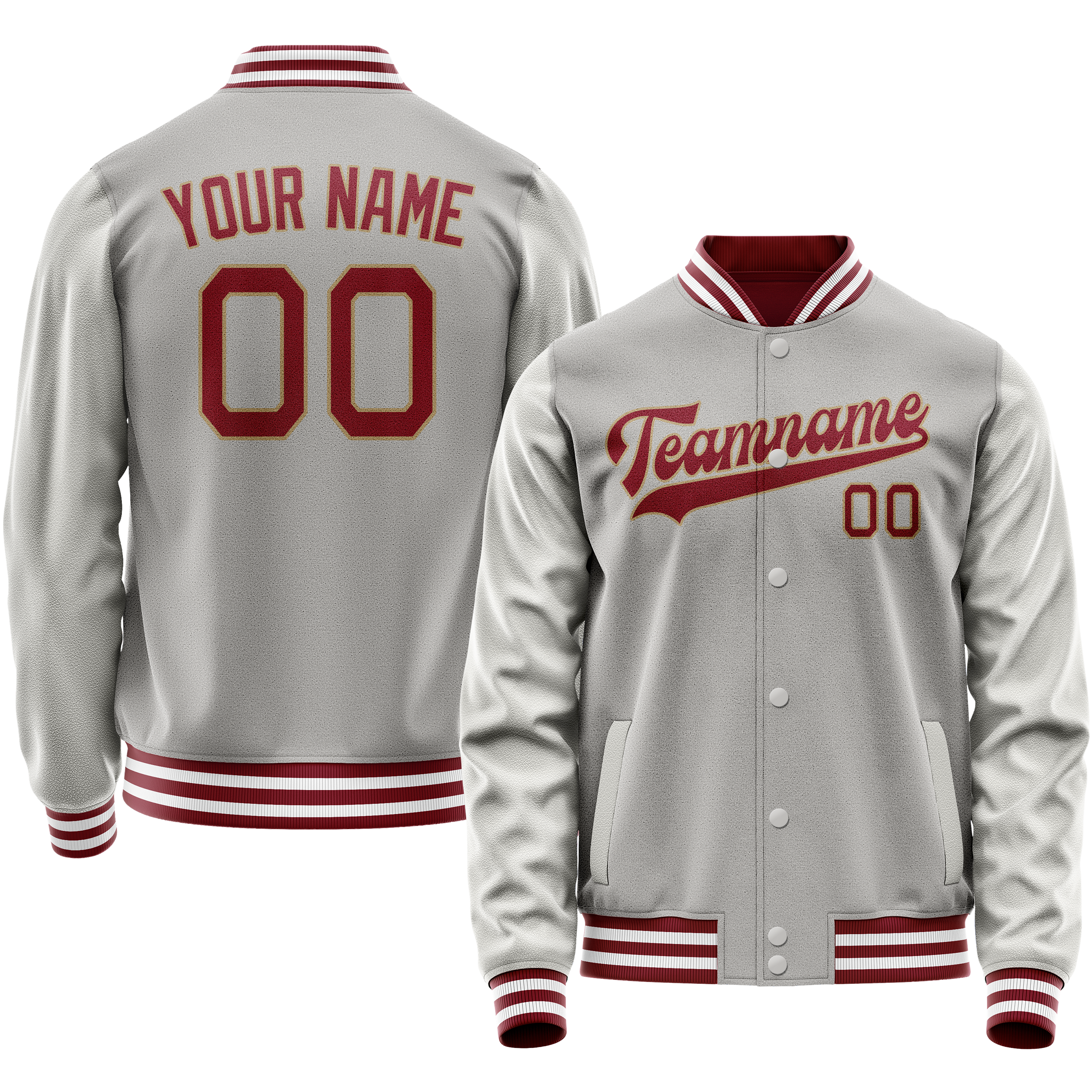 Personalized Gray & Texas-Orange Solid Color Varsity Letterman Jacket