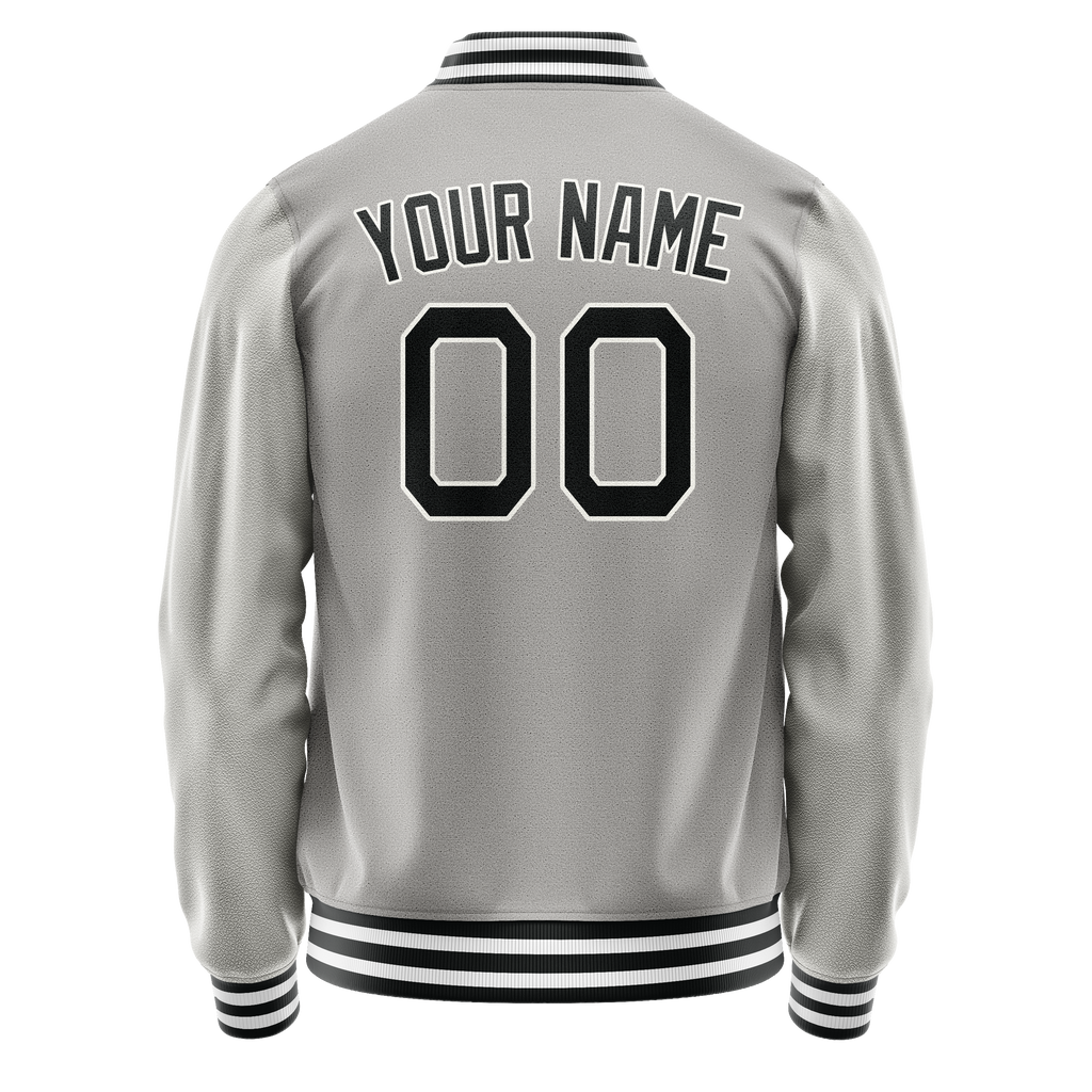 Personalized Gray & Black Solid Color Varsity Letterman Jacket