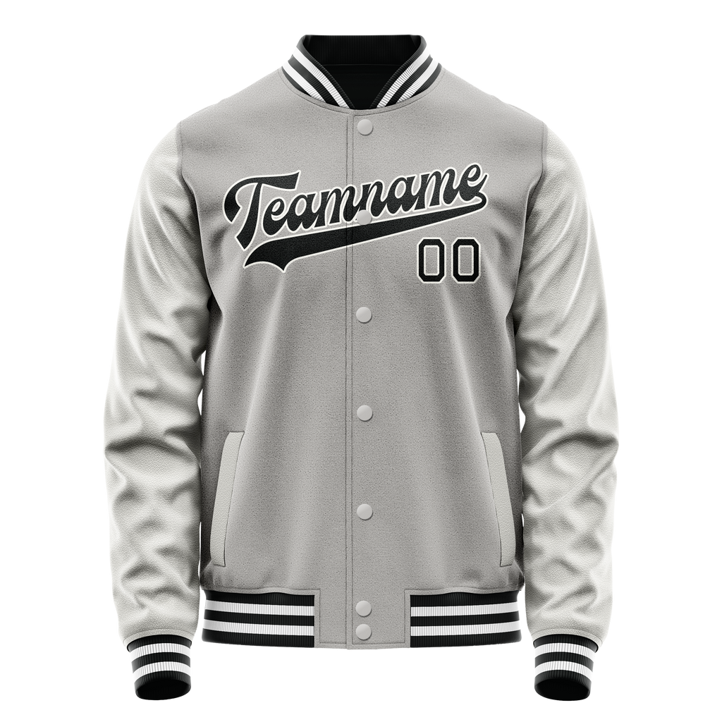 Personalized Gray & Black Solid Color Varsity Letterman Jacket