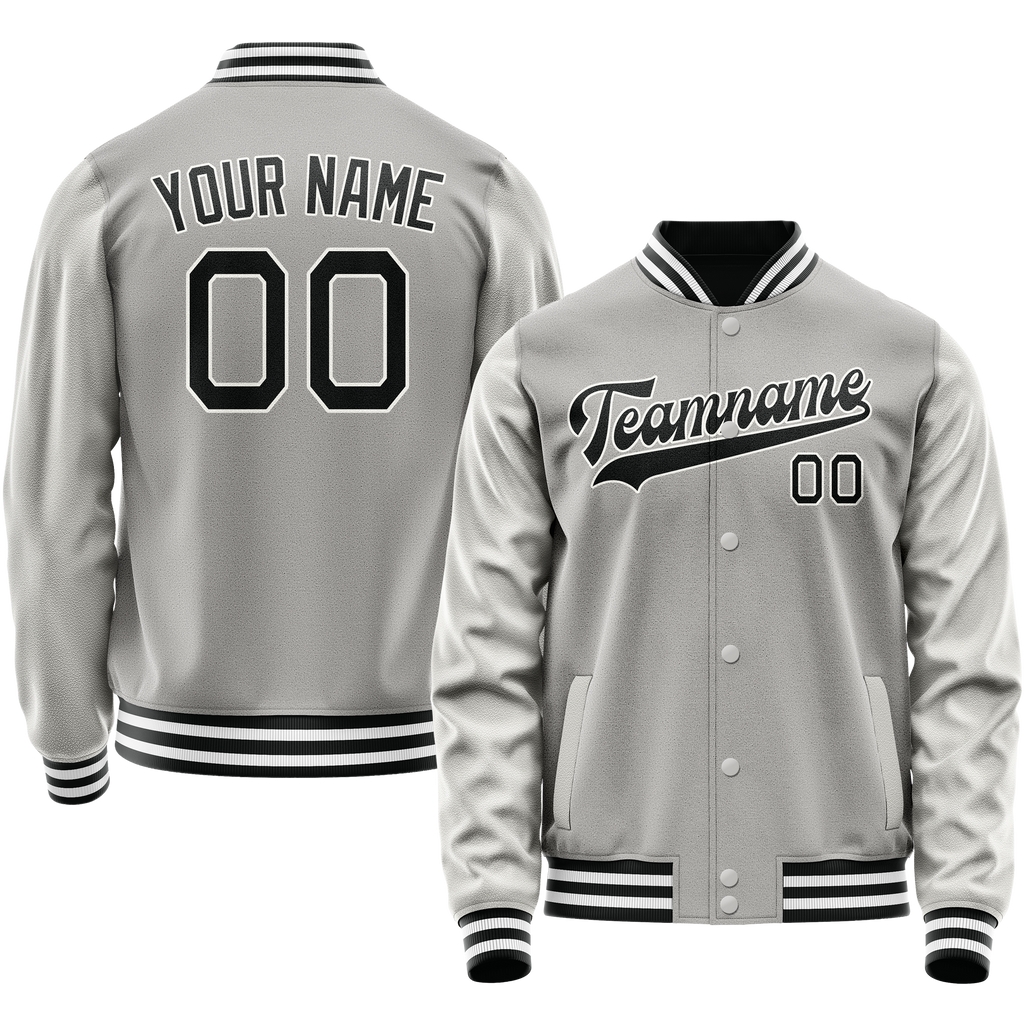 Personalized Gray & Black Solid Color Varsity Letterman Jacket