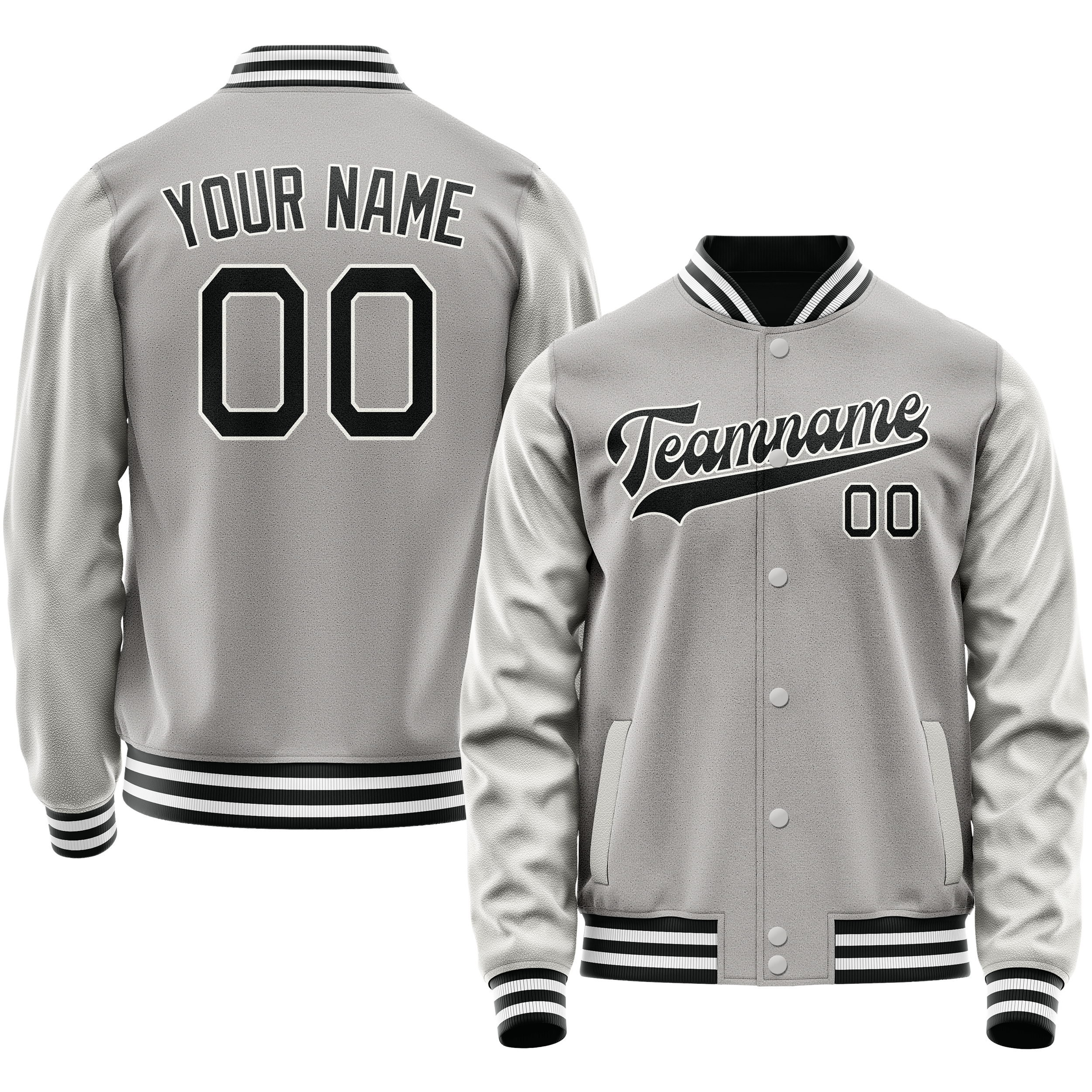 Personalized Gray & Black Solid Color Varsity Letterman Jacket