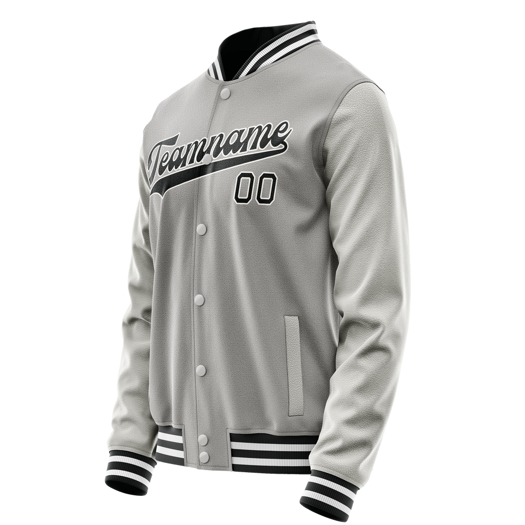 Personalized Gray & Black Solid Color Varsity Letterman Jacket