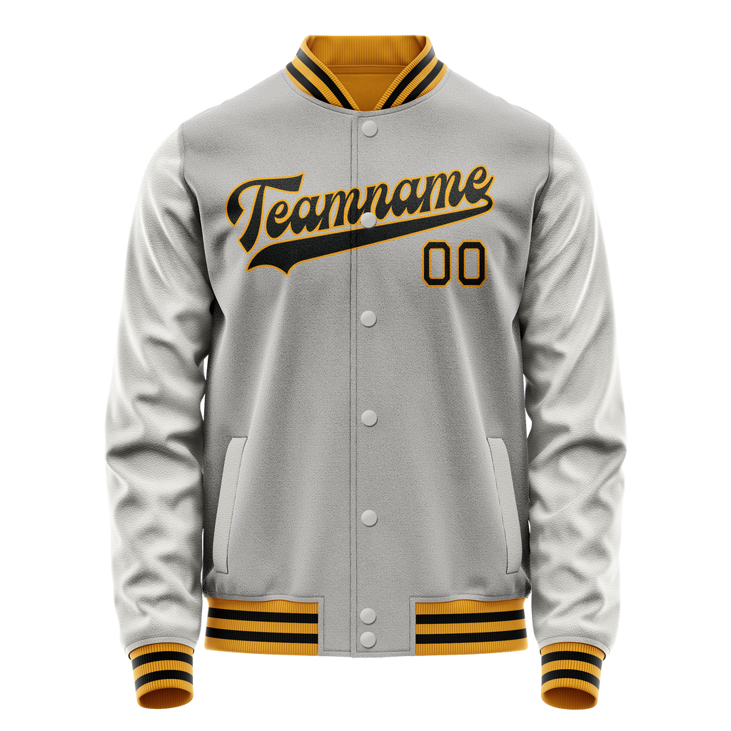 Personalized Gray & Black Solid Color Varsity Letterman Jacket
