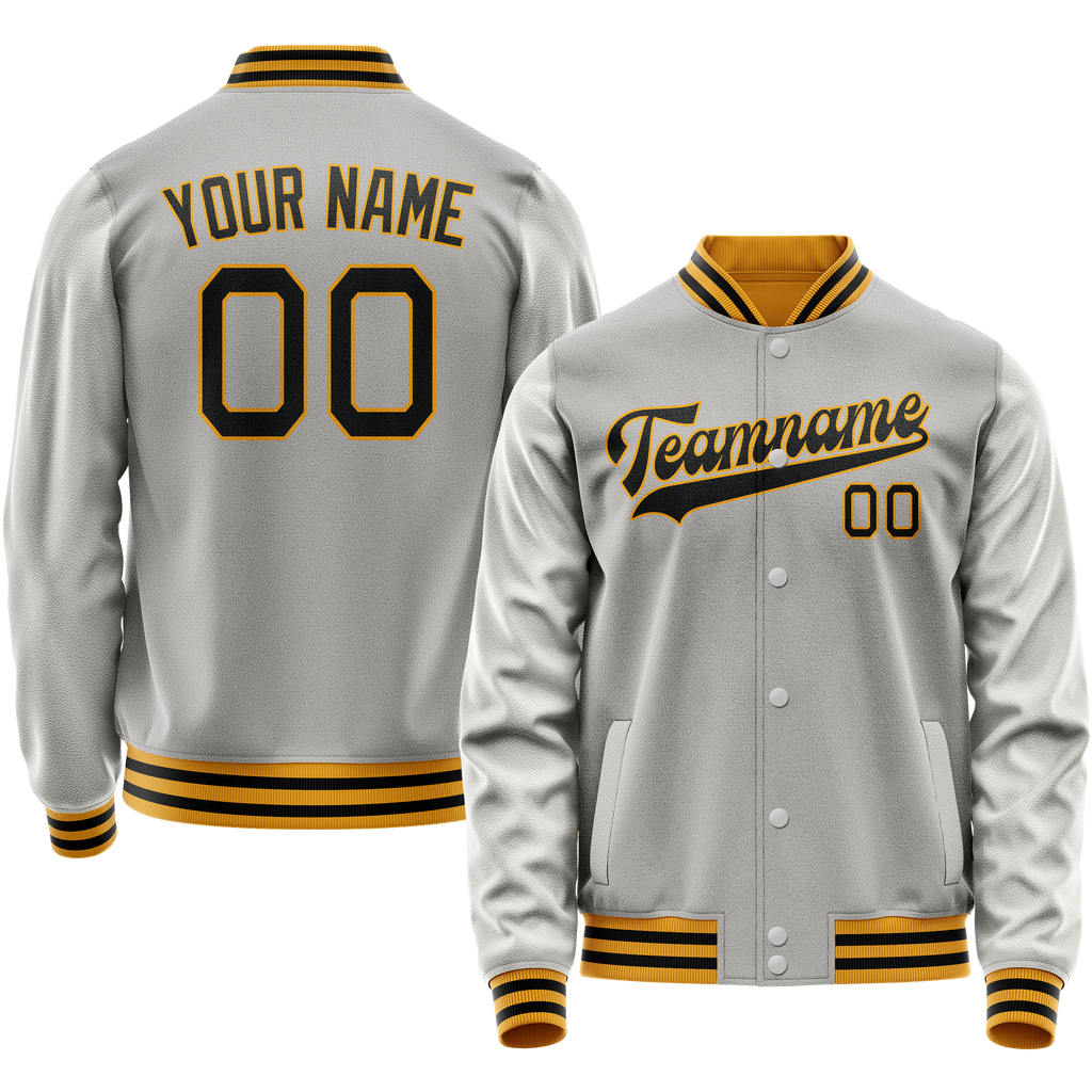 Personalized Gray & Black Solid Color Varsity Letterman Jacket