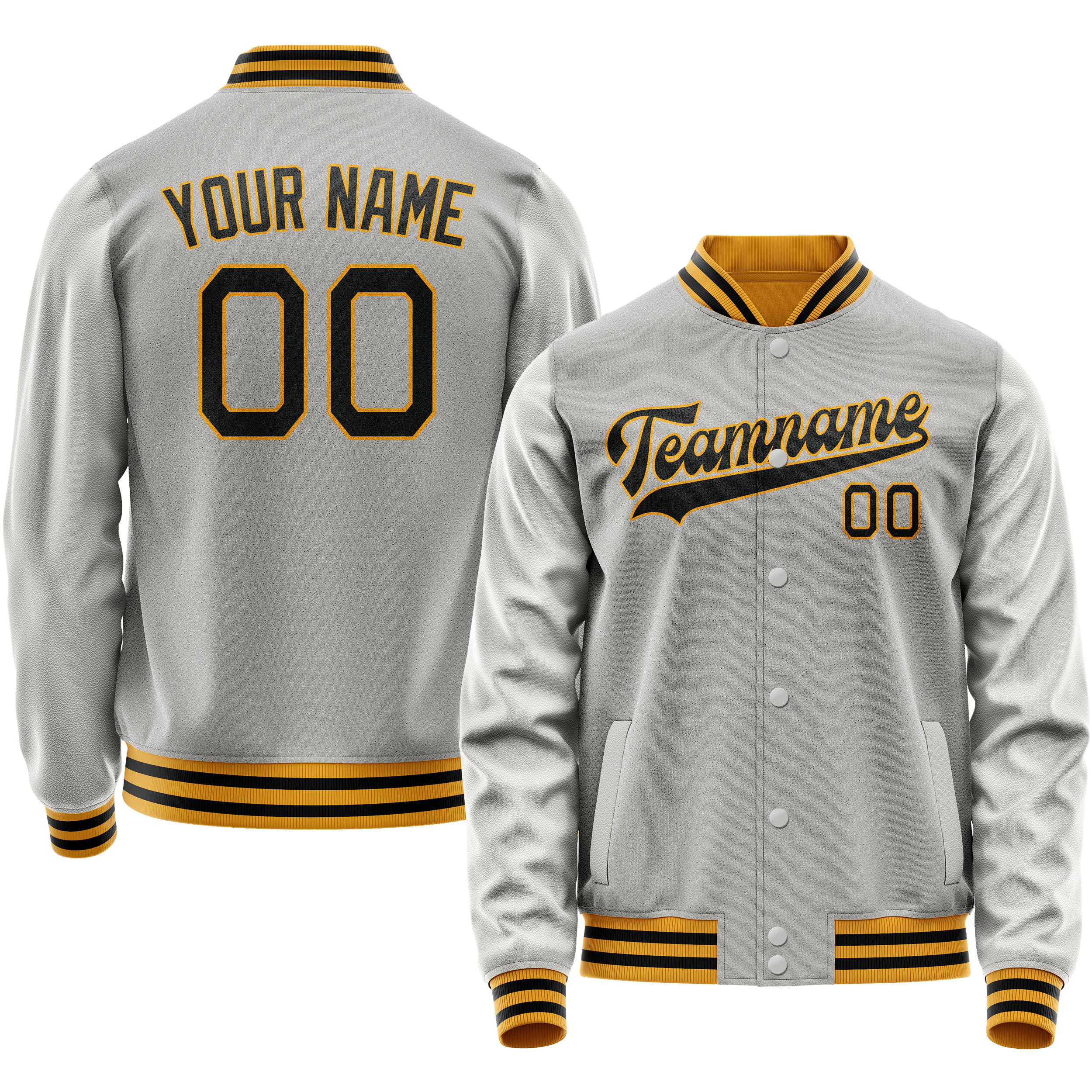 Personalized Gray & Black Solid Color Varsity Letterman Jacket