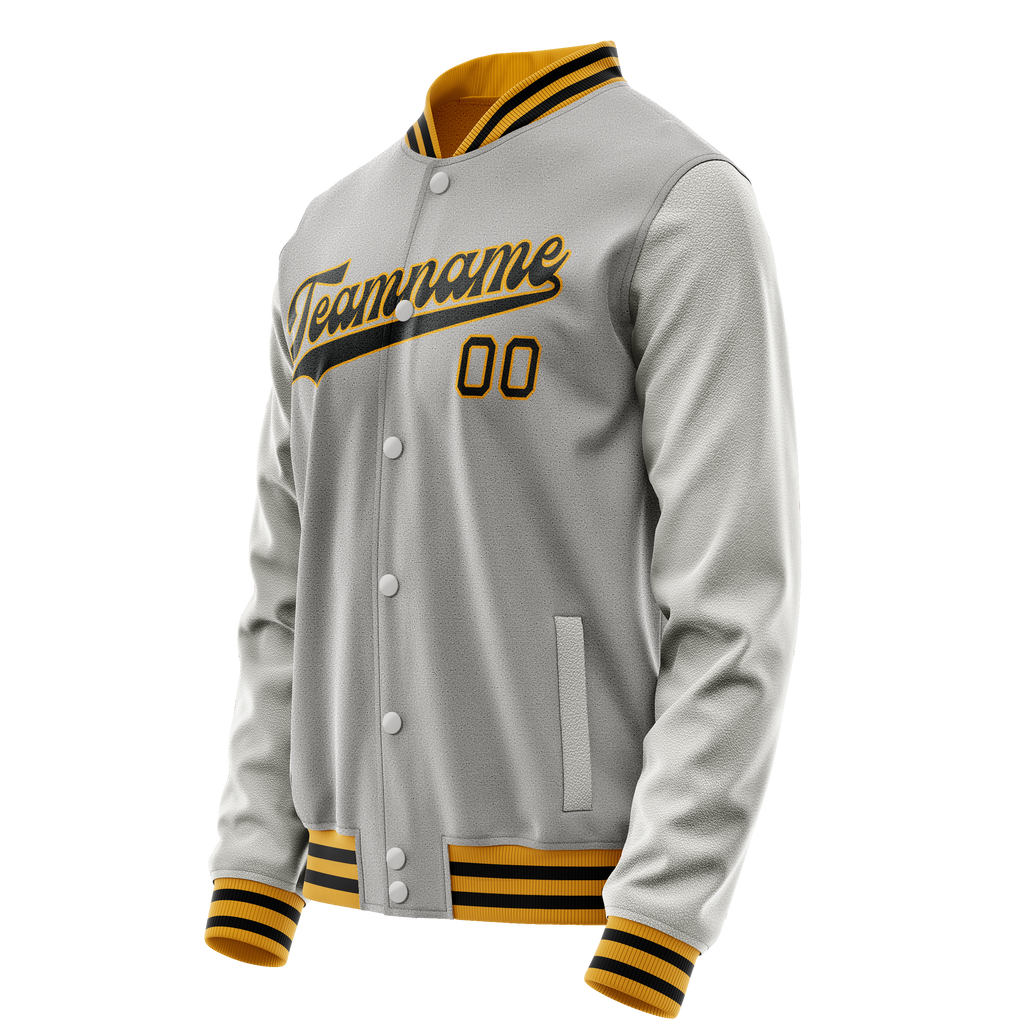 Personalized Gray & Black Solid Color Varsity Letterman Jacket